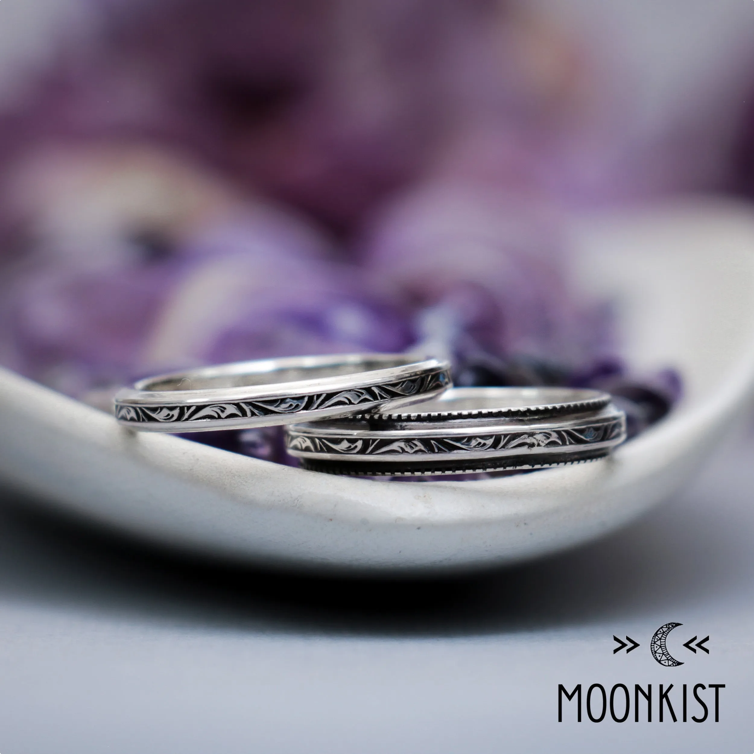 Edwardian Vintage Inspired Wedding Ring Set | Moonkist Designs