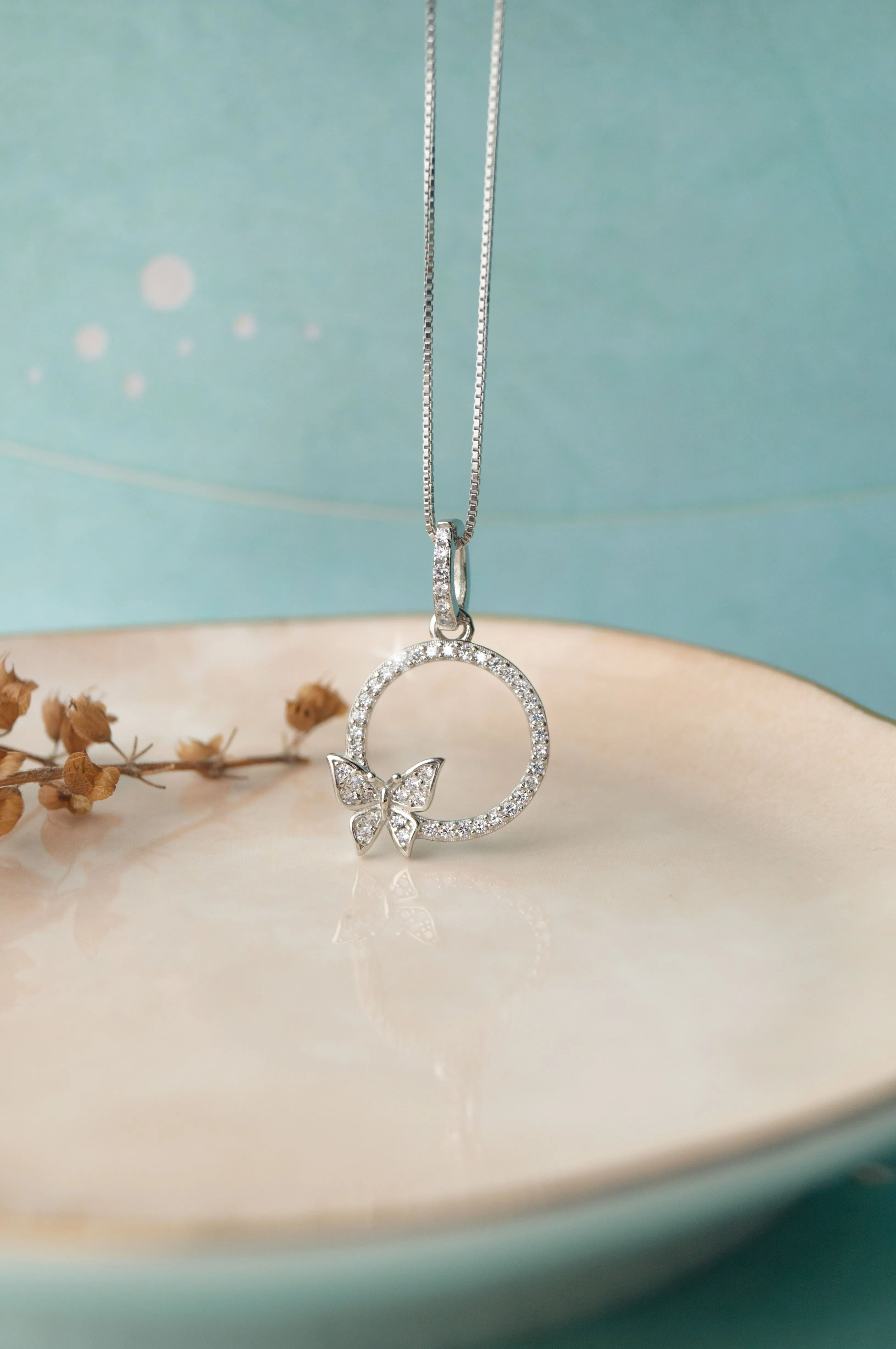 Encircled With Butterfly Sterling Silver Pendant