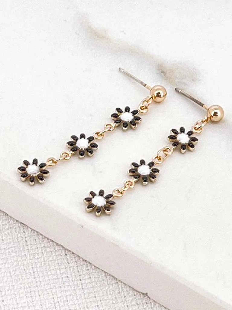 Envy Daisy Chain Drop Earrings - Gold/Black/White