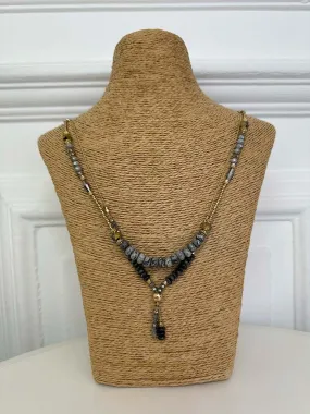 Envy Shimmer Bead Necklace - Gold & Grey