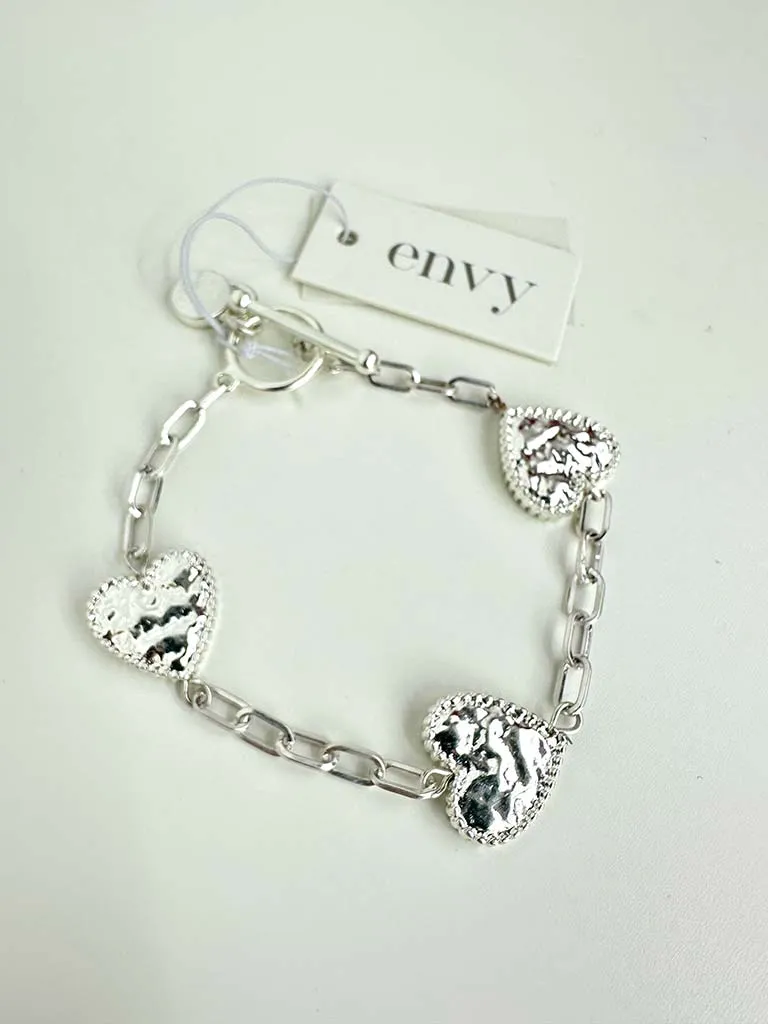 Envy Textured Heart Bracelet - Silver