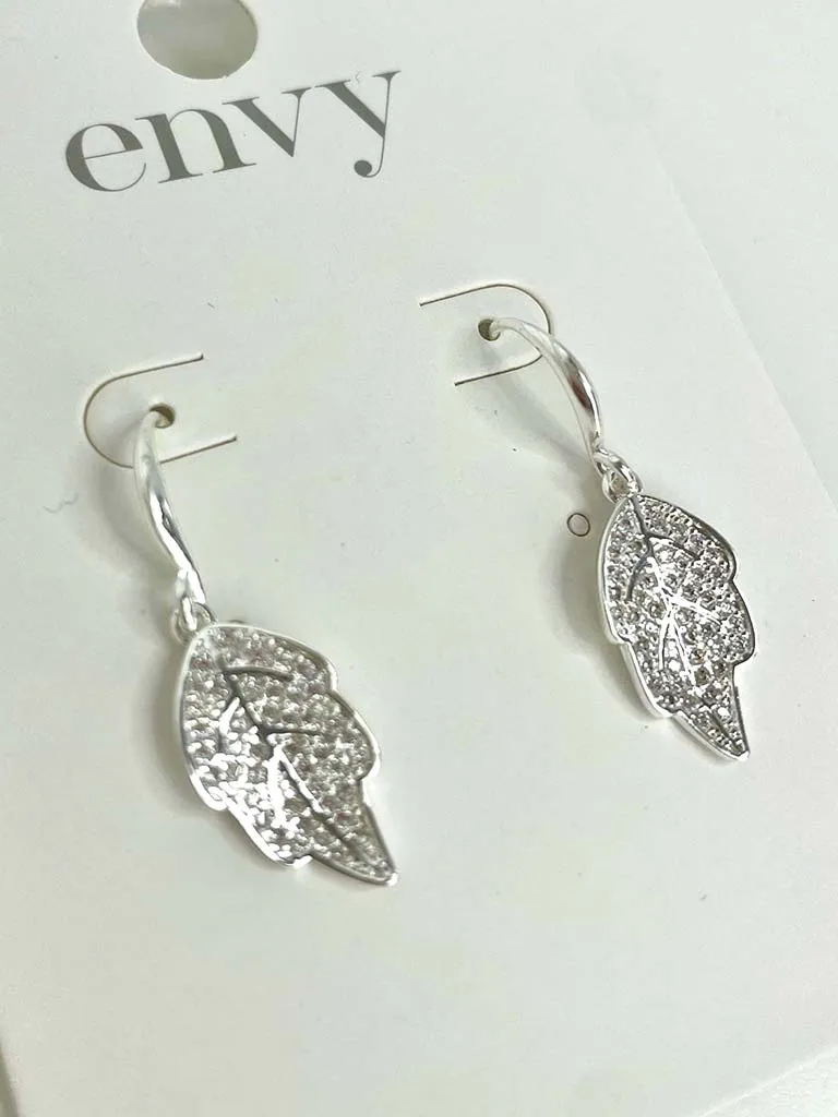 Envy Textured Leaf Earrings - Silver