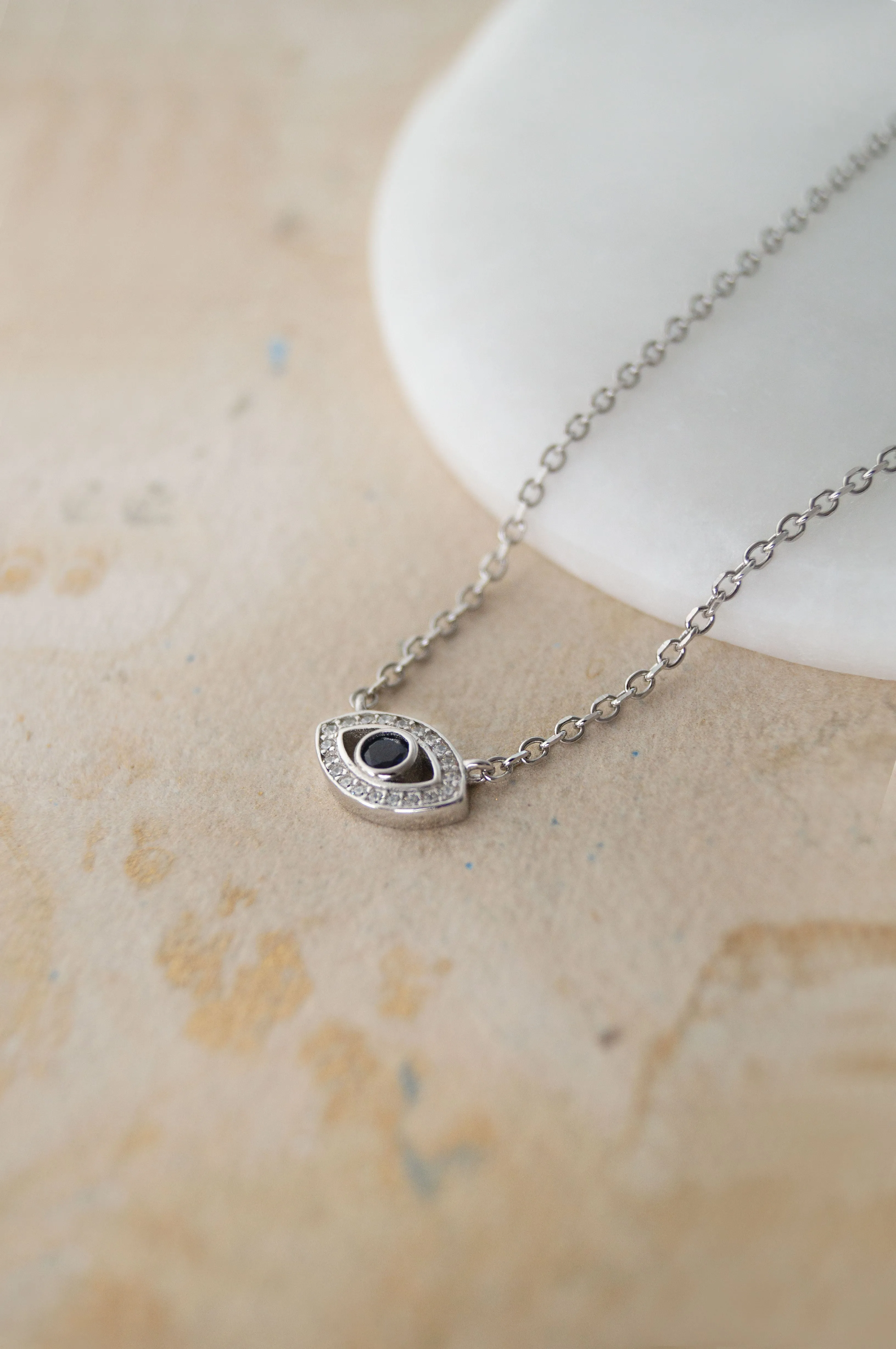 Evil Eye Sparkle Delicate Rose Gold Plated Sterling Silver Chain Necklace