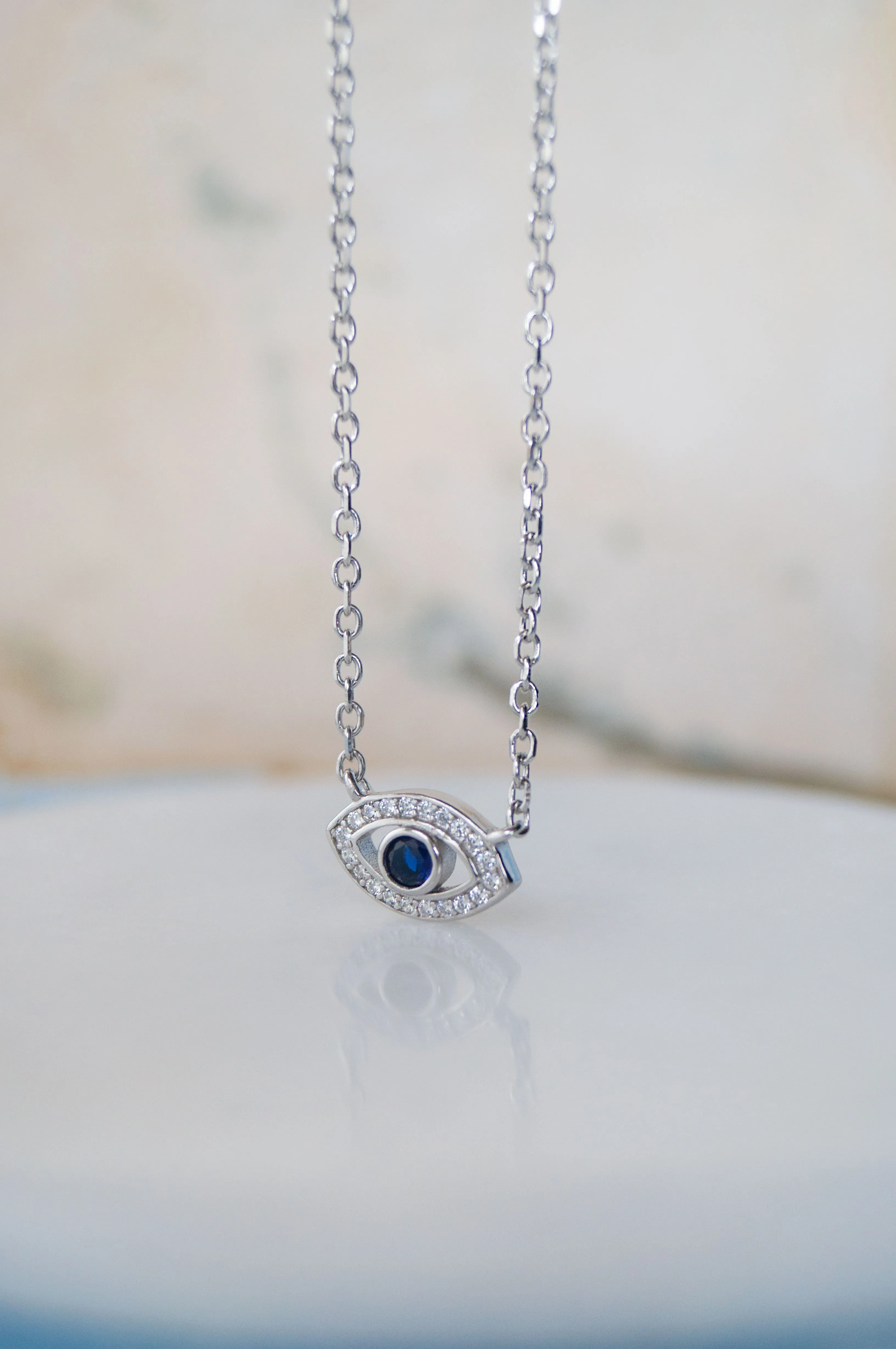 Evil Eye Sparkle Delicate Rose Gold Plated Sterling Silver Chain Necklace