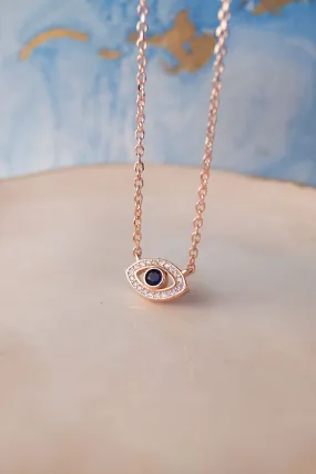 Evil Eye Sparkle Delicate Rose Gold Plated Sterling Silver Chain Necklace