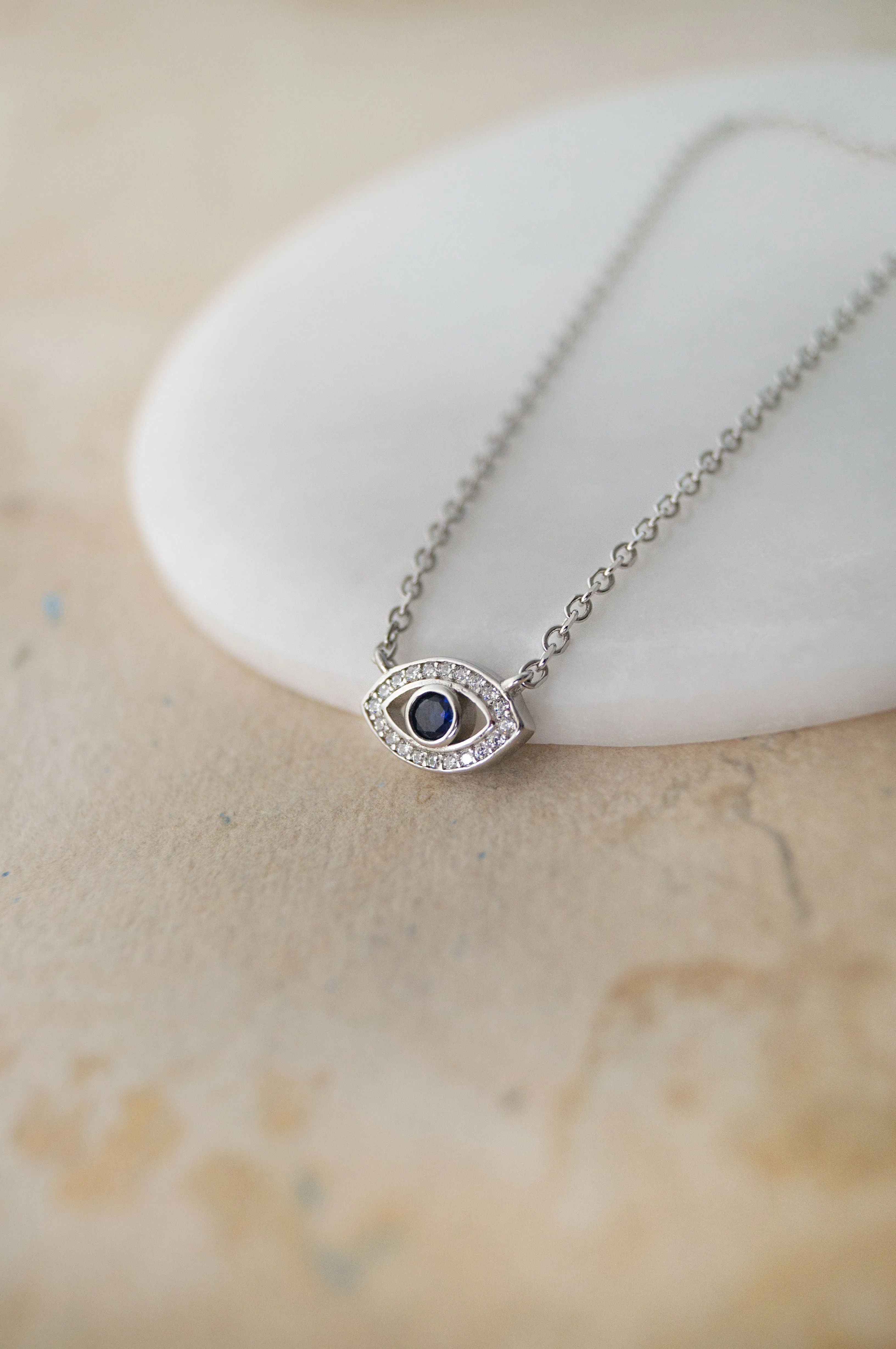 Evil Eye Sparkle Delicate Rose Gold Plated Sterling Silver Chain Necklace