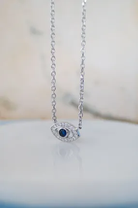 Evil Eye Sparkle Delicate Sterling Silver Chain Necklace