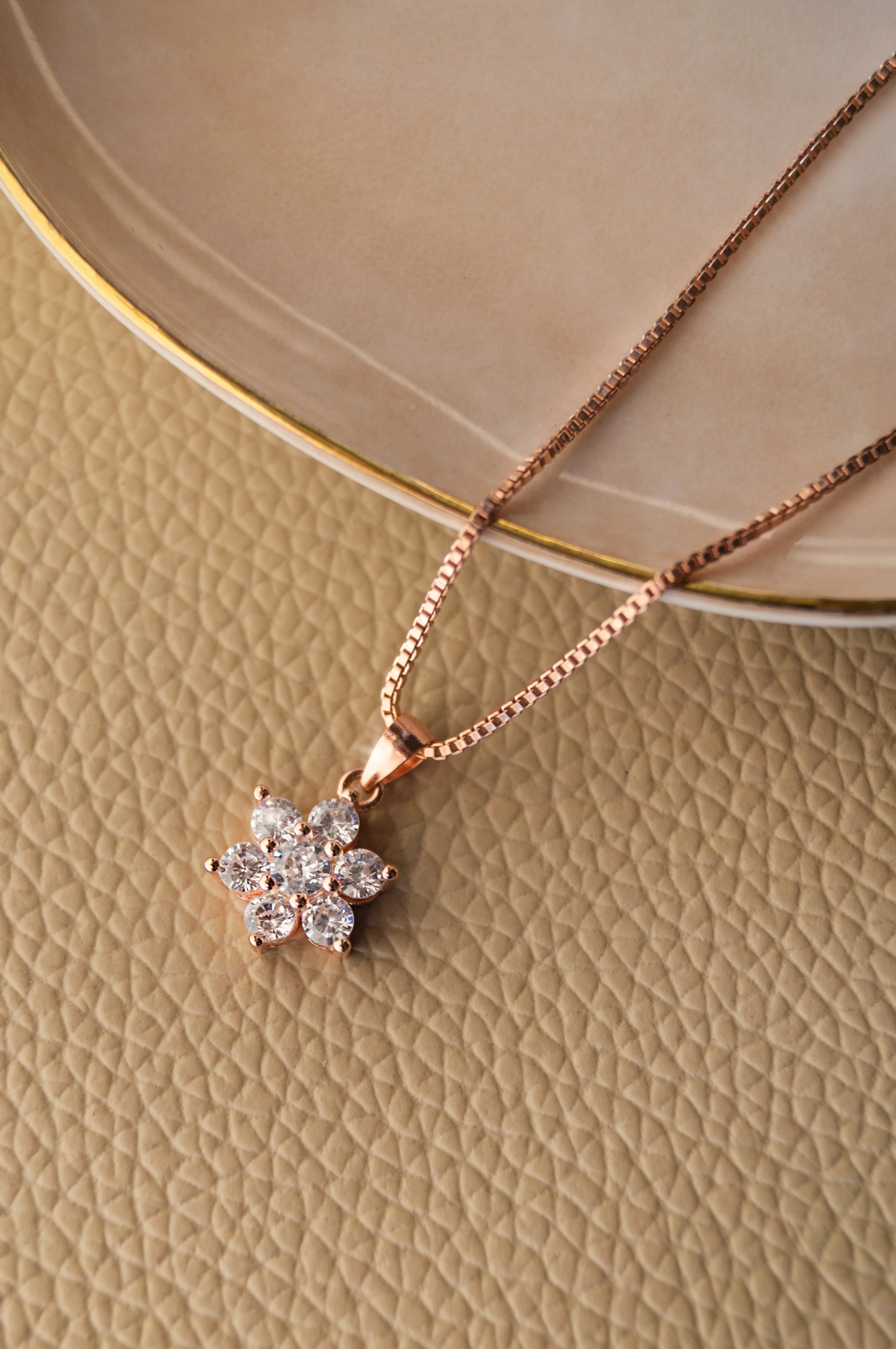 Floral Cluster Rose Gold Plated Sterling Silver Pendant