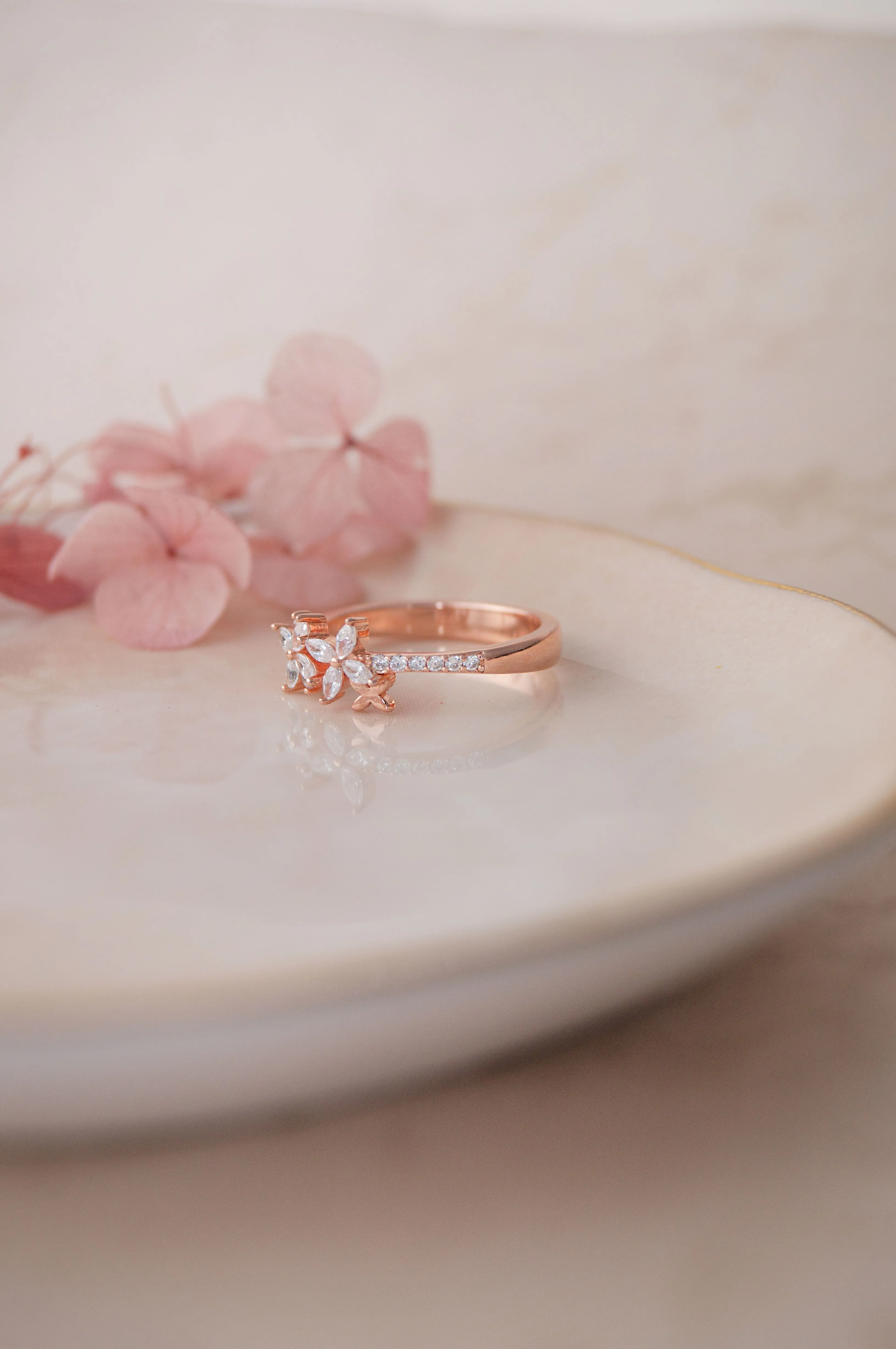 Floral Miracle Rose Gold Plated Sterling Silver Rings