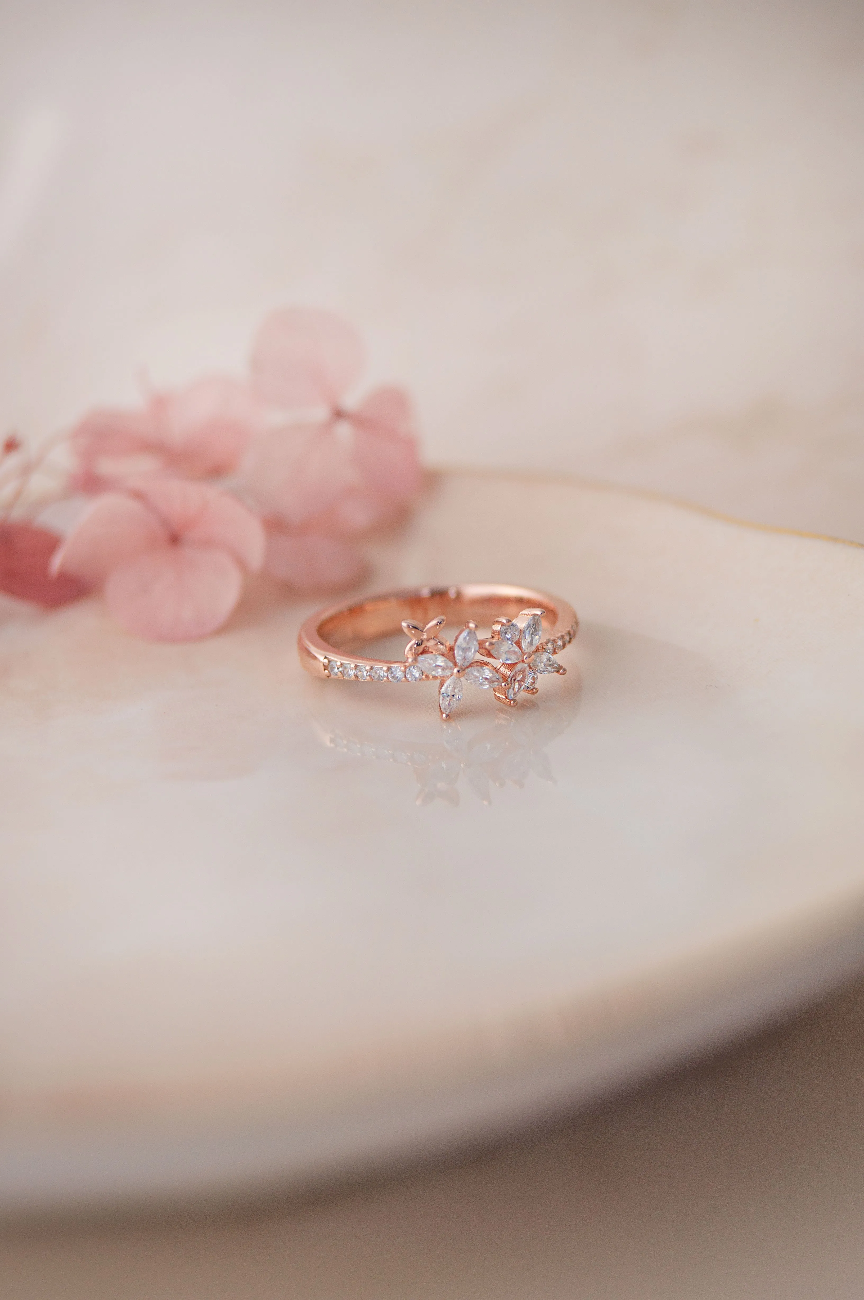 Floral Miracle Rose Gold Plated Sterling Silver Rings