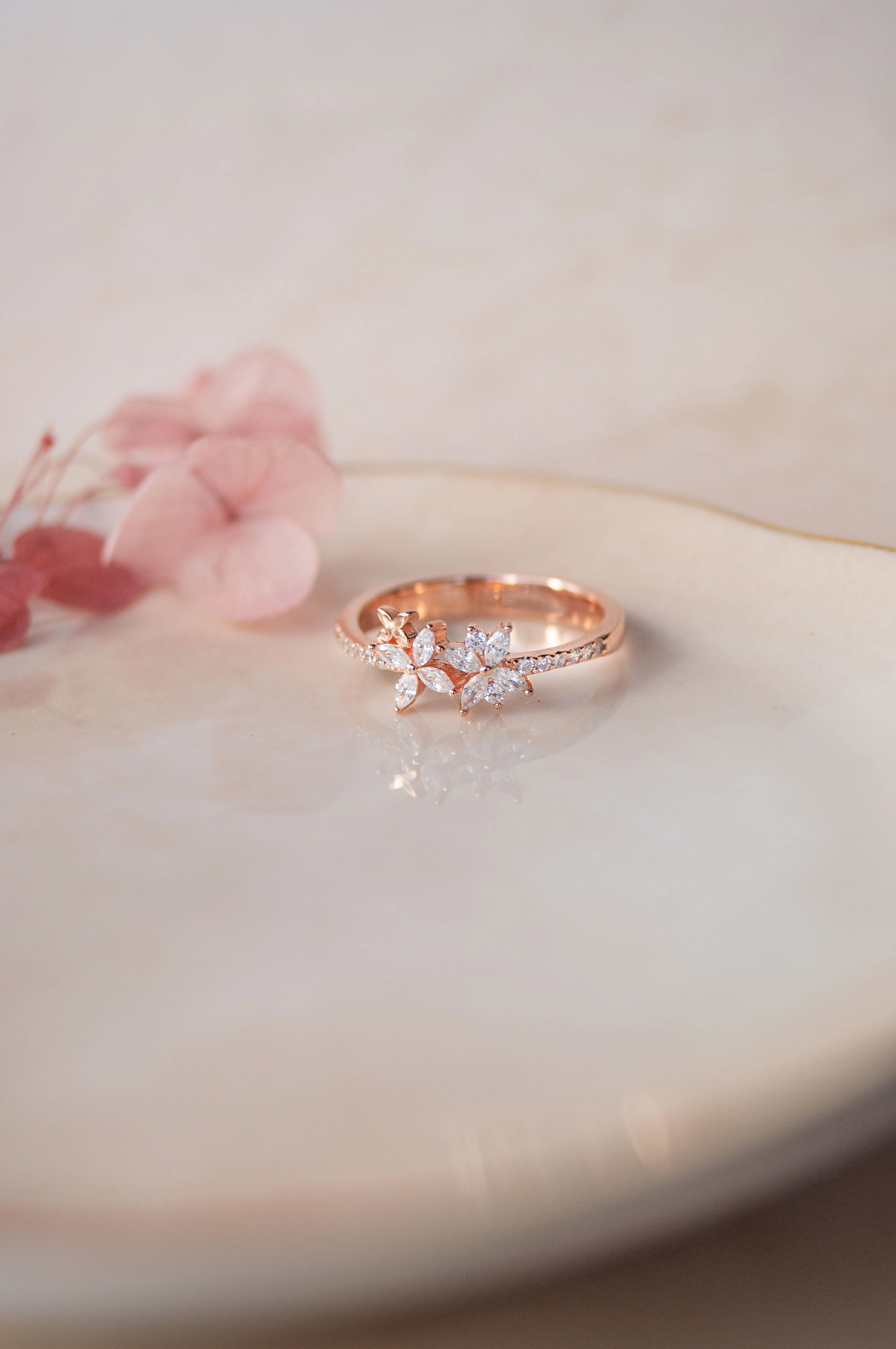 Floral Miracle Rose Gold Plated Sterling Silver Rings