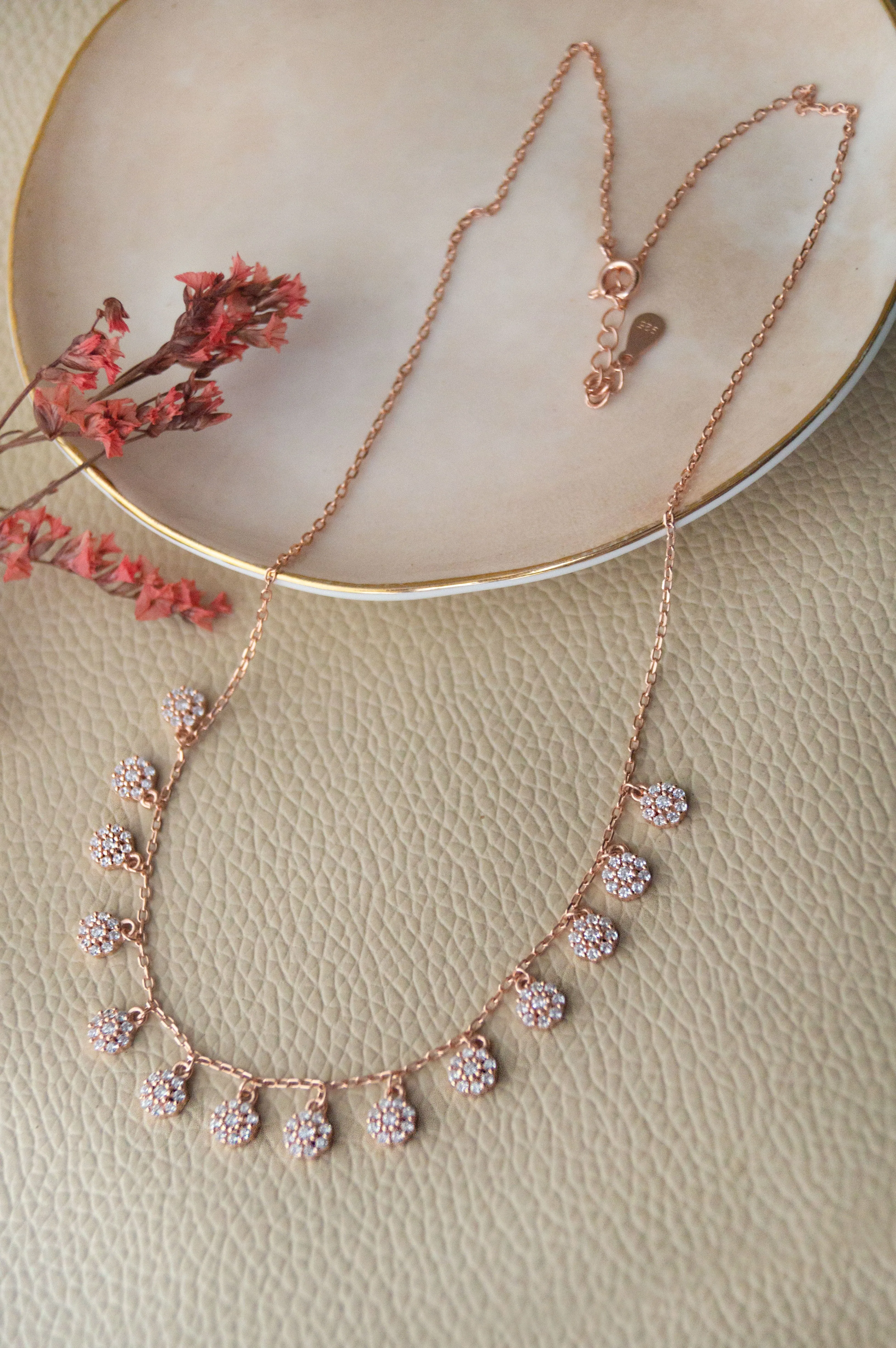 Flower Garland Rose Gold Plated Sterling Silver Chain Necklace