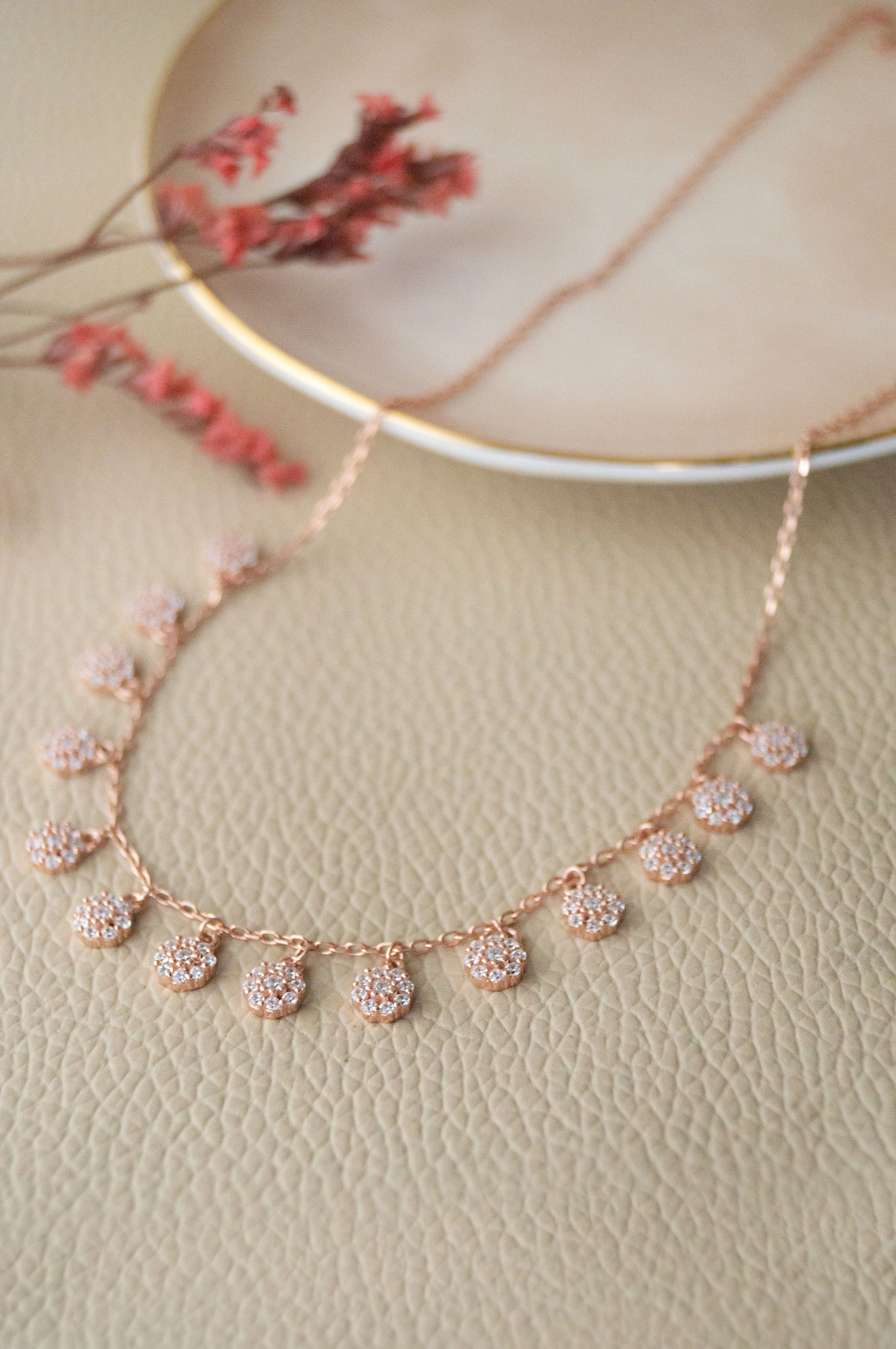 Flower Garland Rose Gold Plated Sterling Silver Chain Necklace