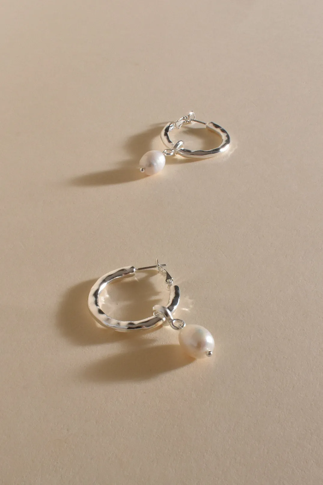 Freshwater Pearl Hoop Earrings - Silver