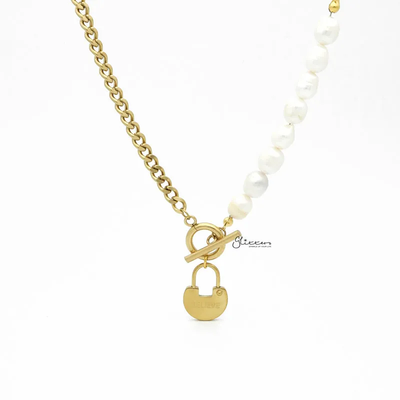 Freshwater Pearls with Stainless Steel Toggle Clasp Chain Necklace