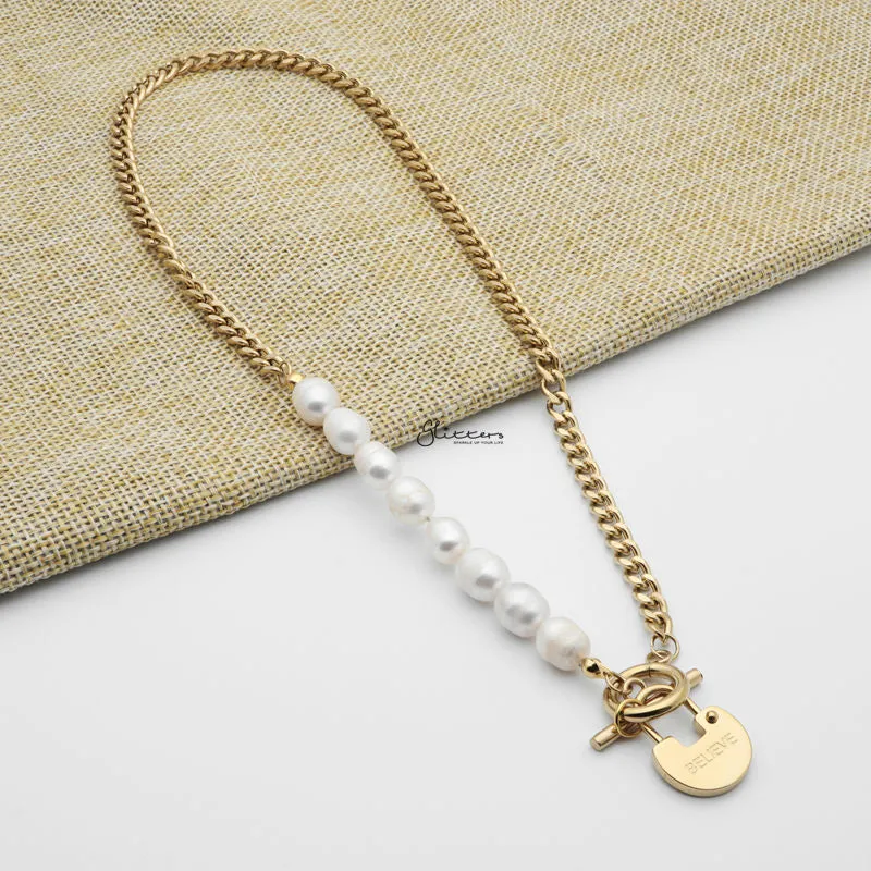 Freshwater Pearls with Stainless Steel Toggle Clasp Chain Necklace