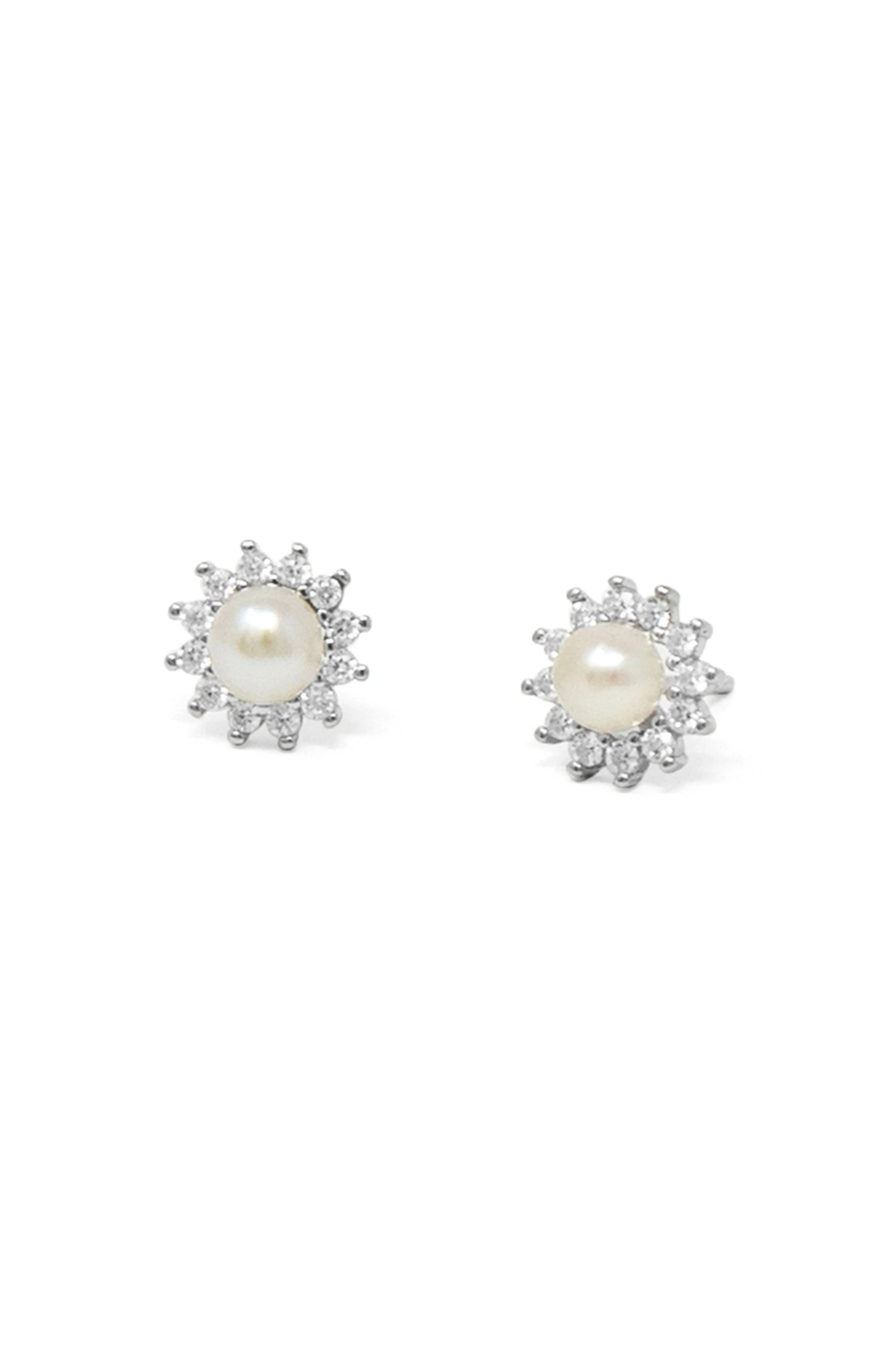 Glowing Pearly Flower Sterling Silver Stud Earrings