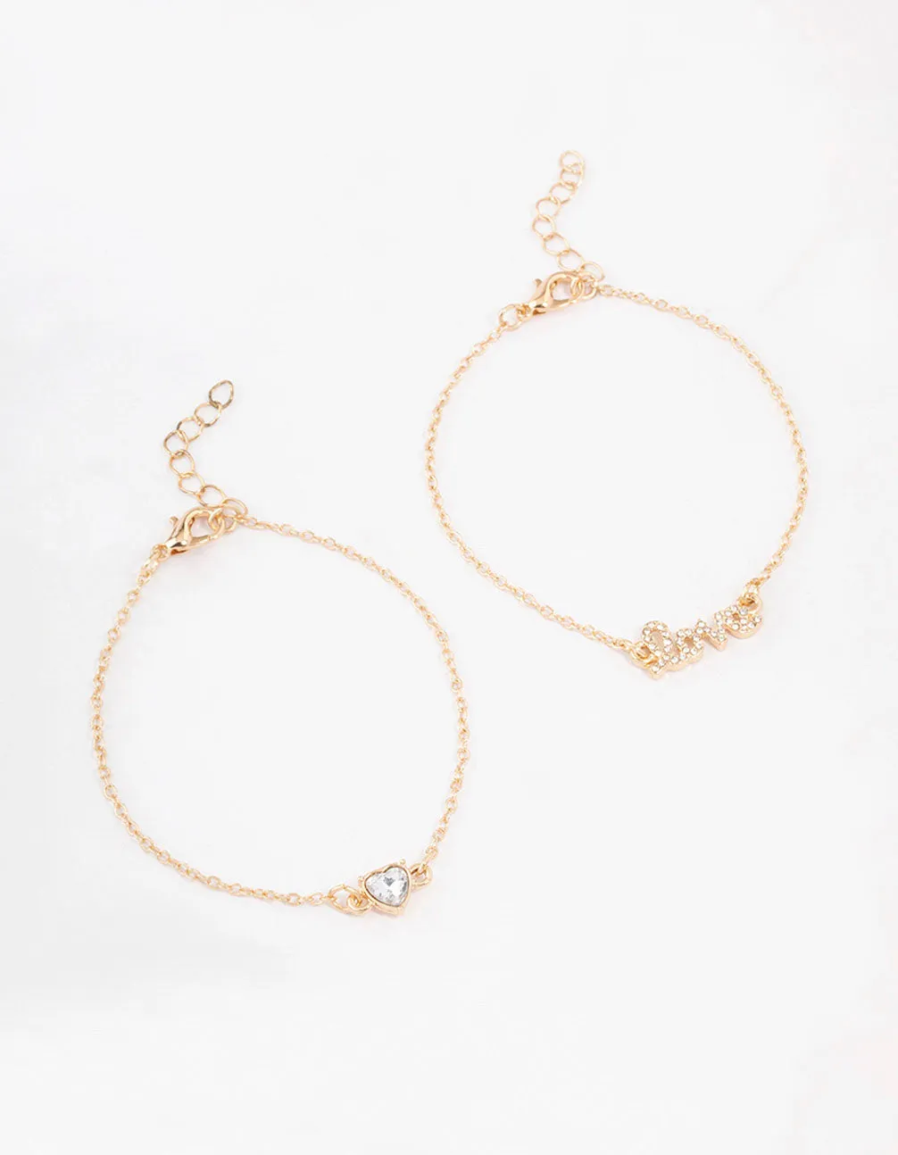 Gold Diamante Heart Love Bracelet Pack