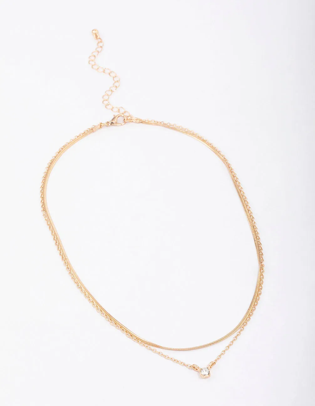 Gold Double Diamante Snake Chain Necklace