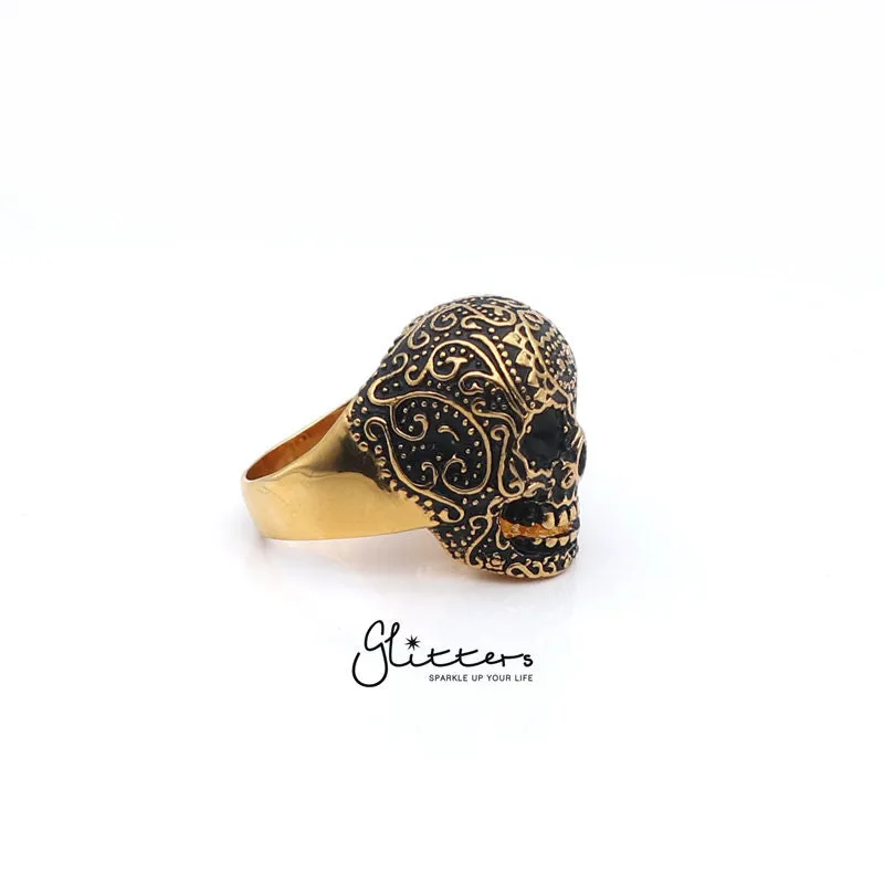 Gold IP Stainless Steel Day of the Dead Skull Cast Ring