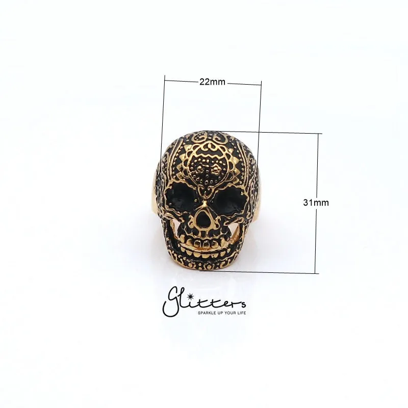 Gold IP Stainless Steel Day of the Dead Skull Cast Ring