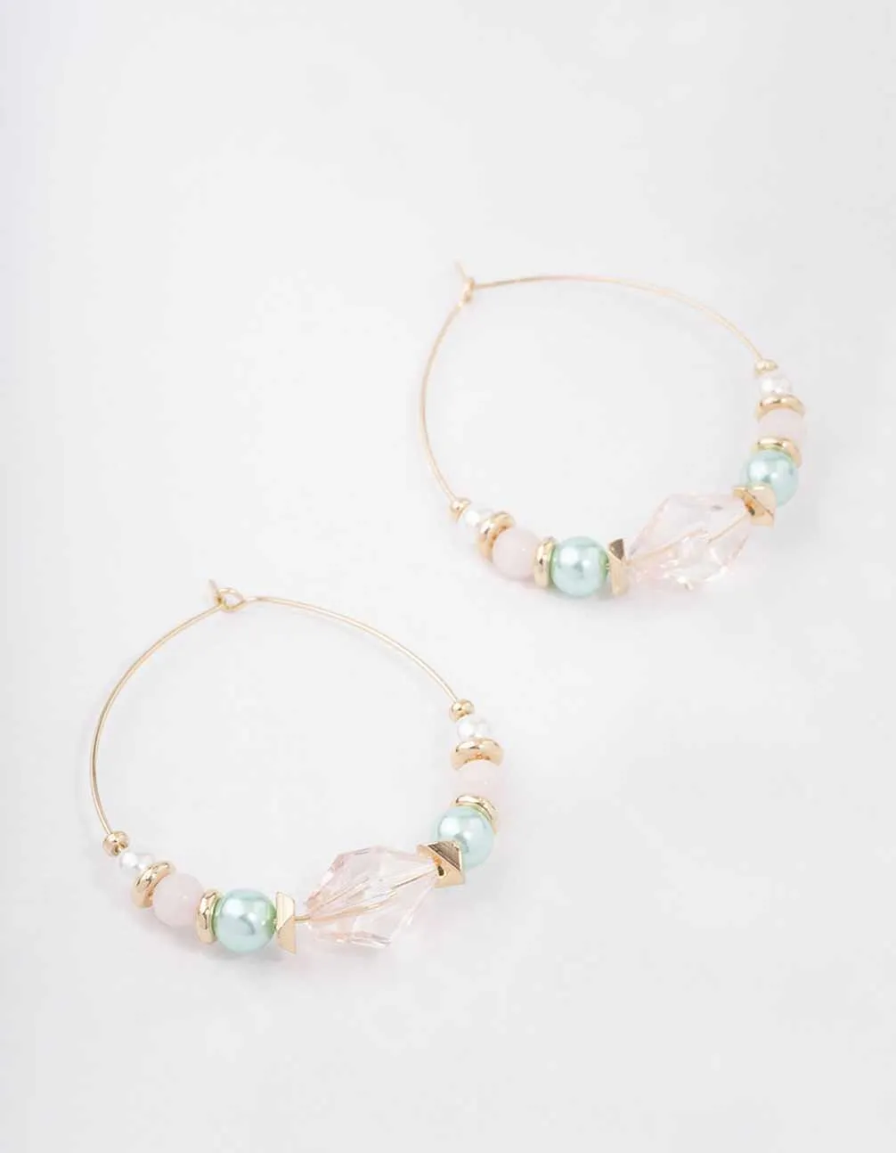 Gold Mixed Beaded & Pearl Hoop Earrings