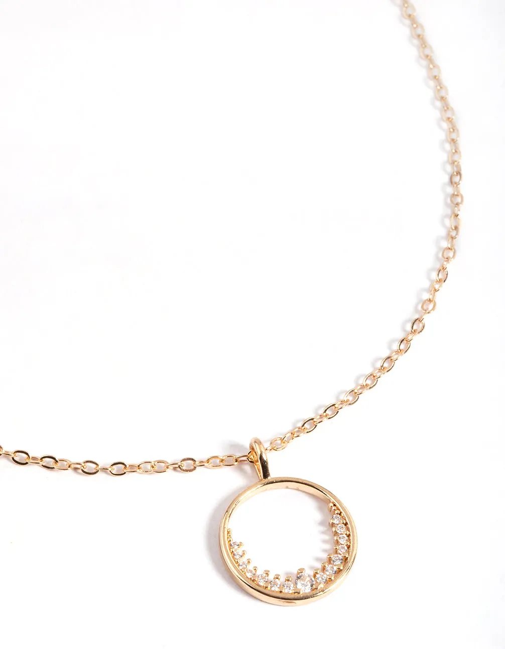 Gold Open Semi Diamante Circle Necklace