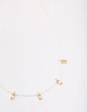 Gold Pearl Baguette Droplet Necklace