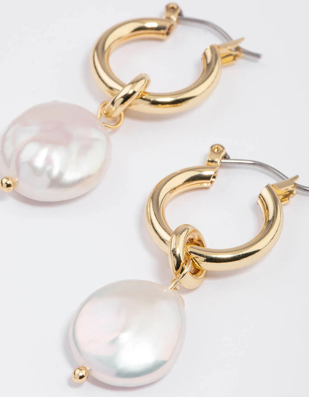 Gold Plated Classic Freshwater Pearl Disc Hoop Earrings