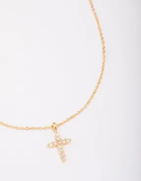 Gold Plated Crystal Cross Pendant Necklace