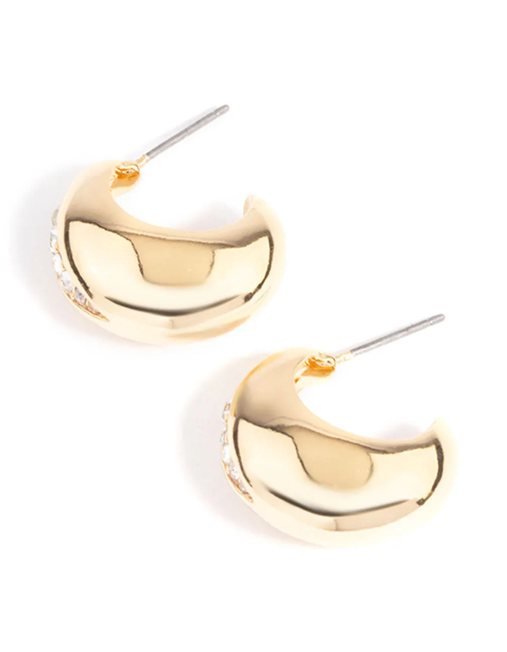 Gold Plated Diamante Wide Hoop Earrings