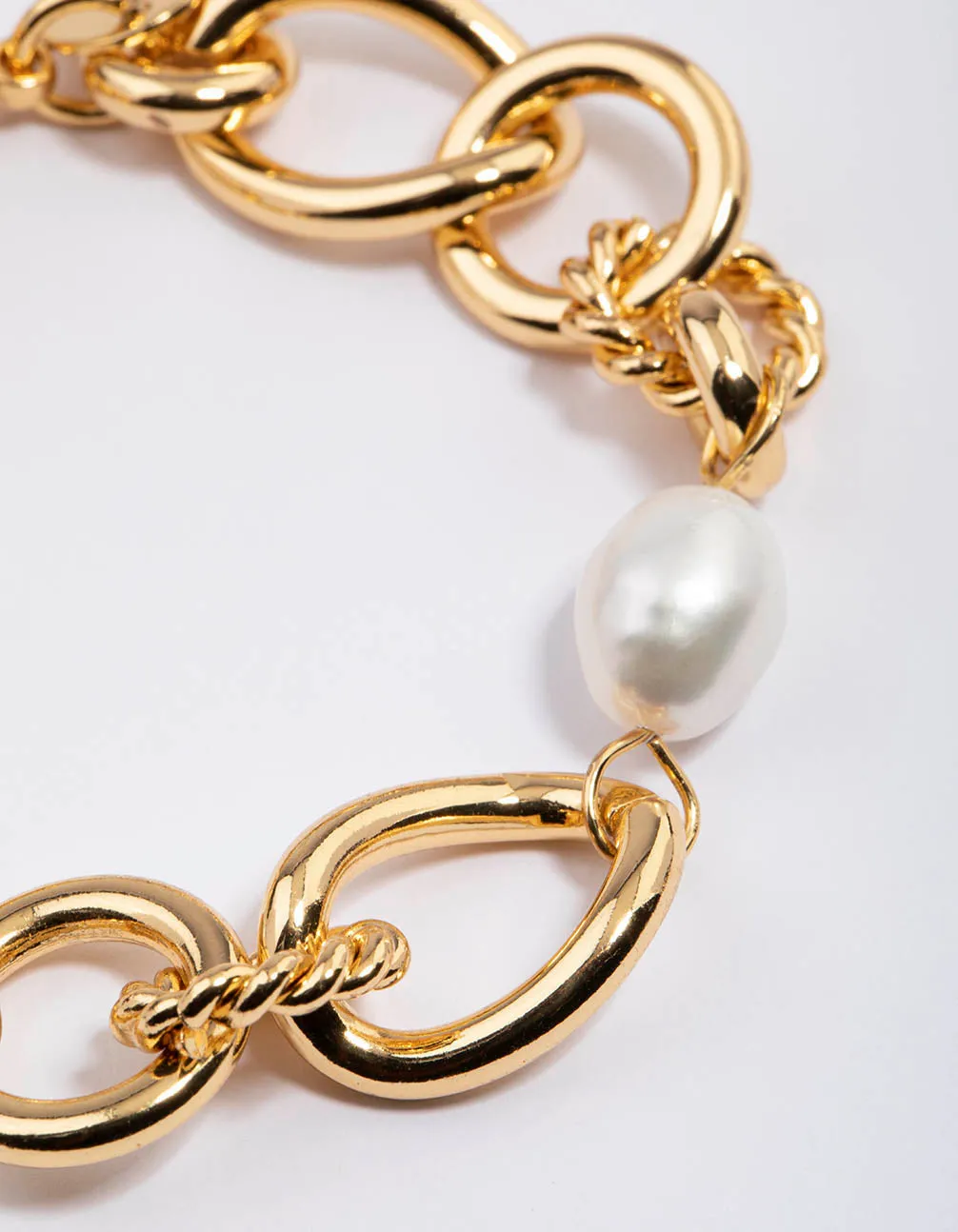 Gold Plated Large Open Chain Freshwater Pearl Bracelet