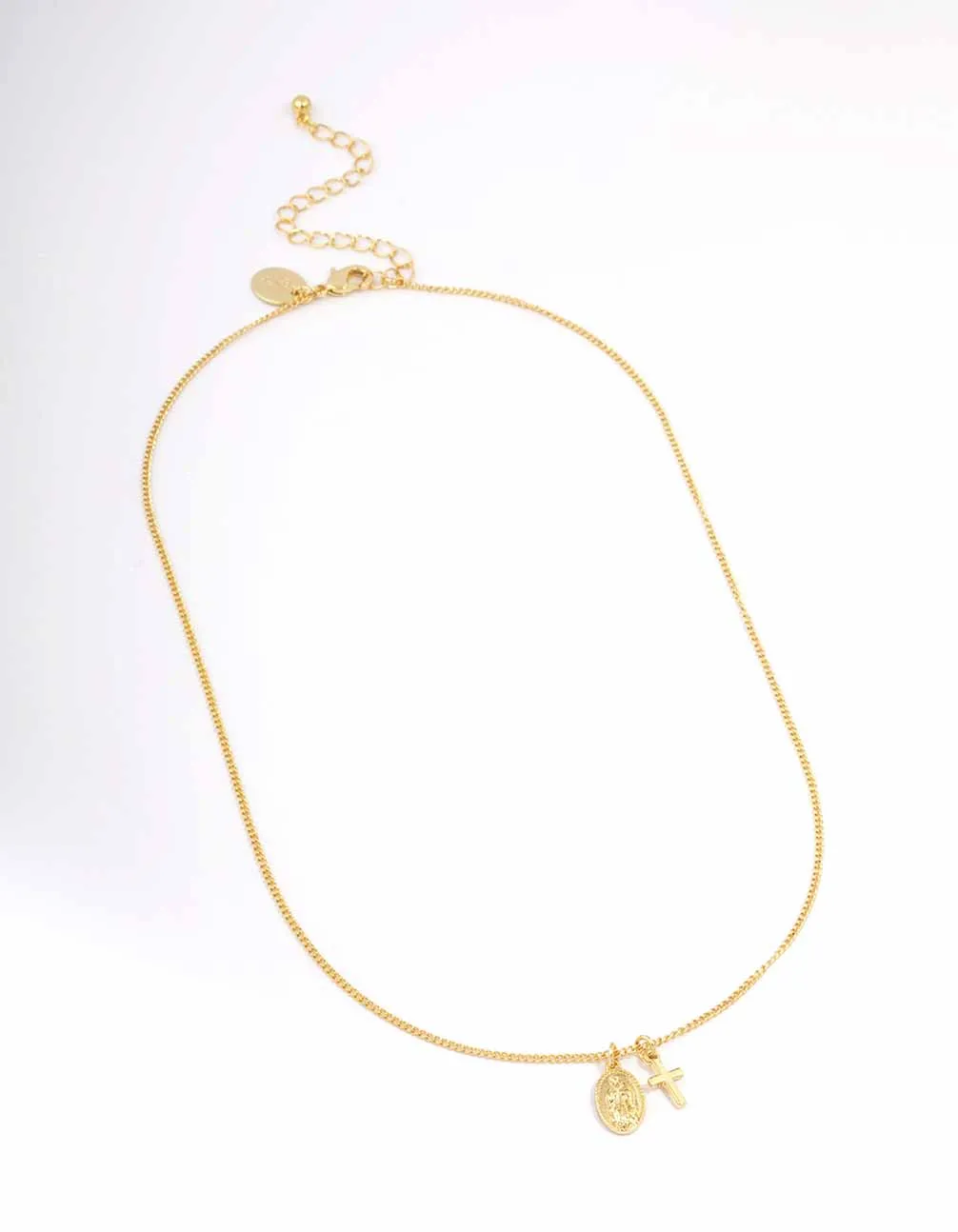 Gold Plated Mary Cross Charm Pendant Necklace