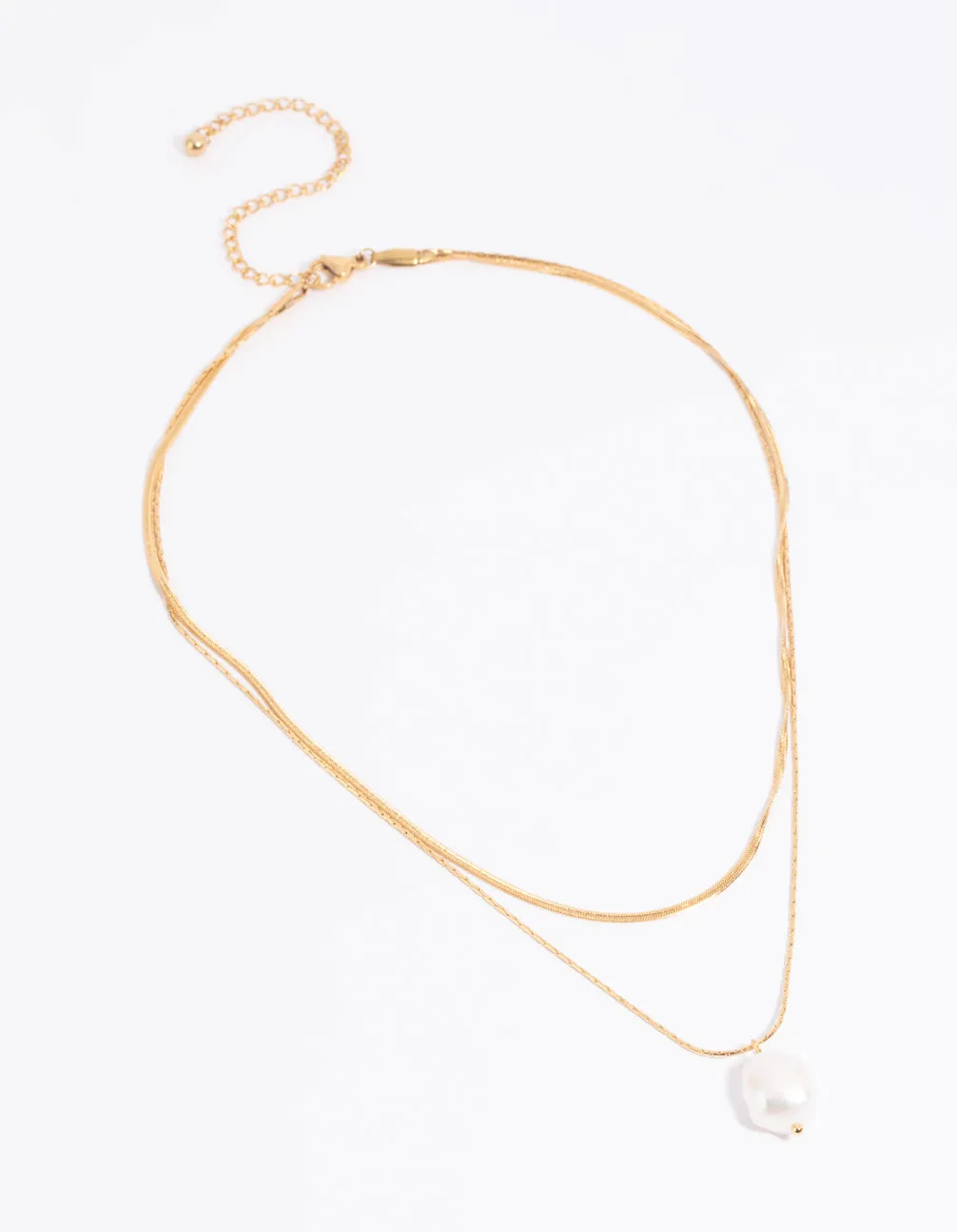 Gold Plated Stainless Steel Snake Chain & Freshwater Pearl Layered Necklace