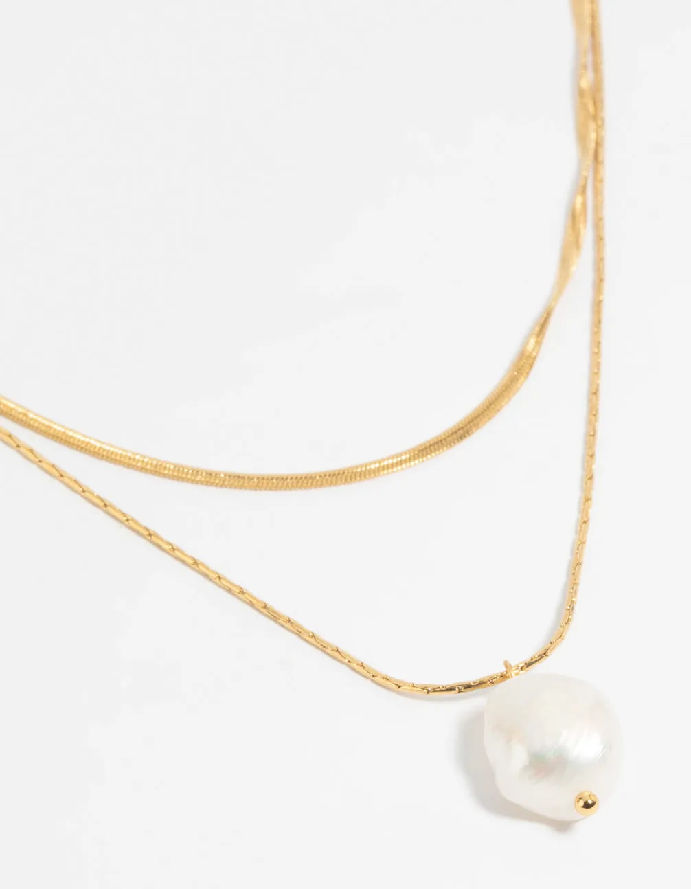 Gold Plated Stainless Steel Snake Chain & Freshwater Pearl Layered Necklace