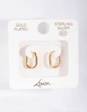 Gold Plated Sterling Silver Long Oval Huggie Earrings