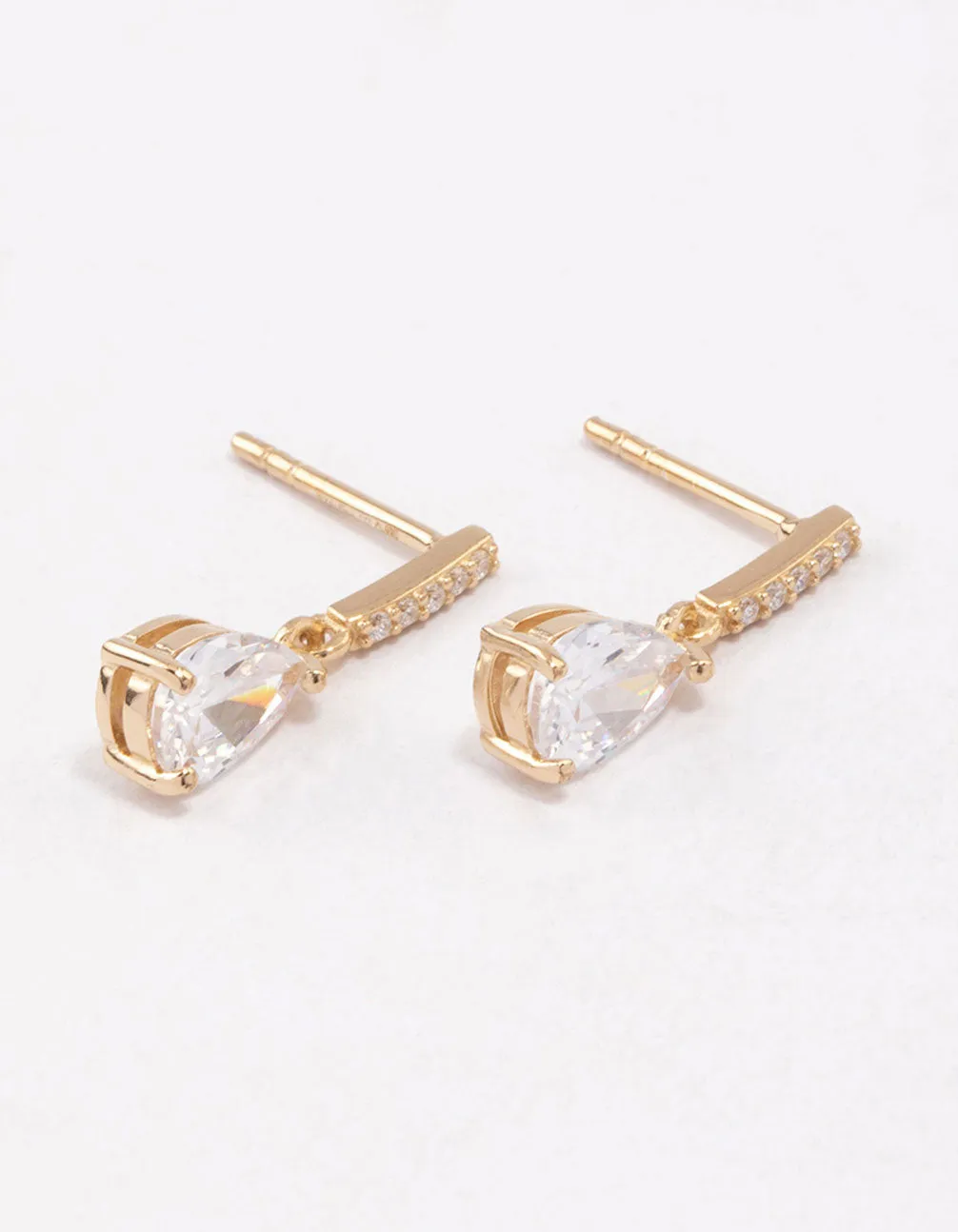 Gold Plated Sterling Silver Teardrop Cubic Zirconia Drop Earrings