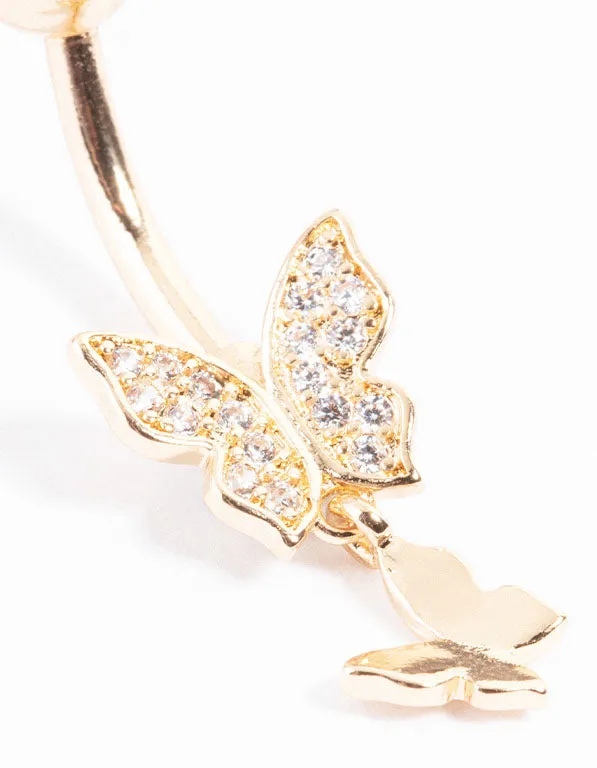 Gold Plated Titanium Double Butterfly Belly Ring