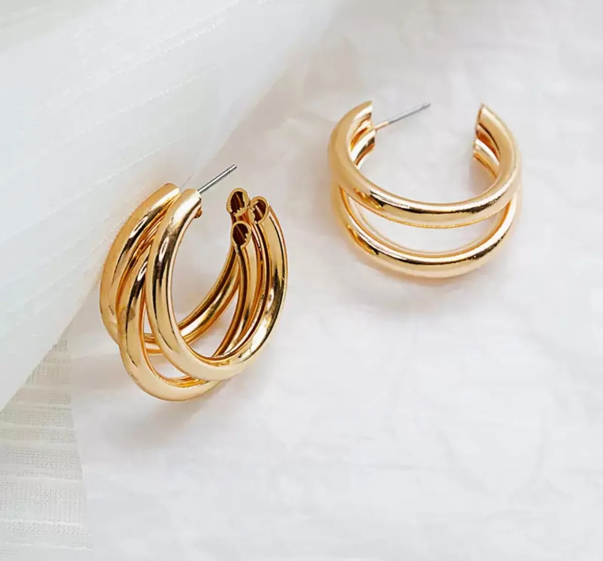 Gold Triple Hoop Earrings, 3 Layered Modern Hoops, Chunky Gold Earrings, Statement, Jewellery Gifts for Her