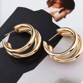 Gold Triple Hoop Earrings, 3 Layered Modern Hoops, Chunky Gold Earrings, Statement, Jewellery Gifts for Her