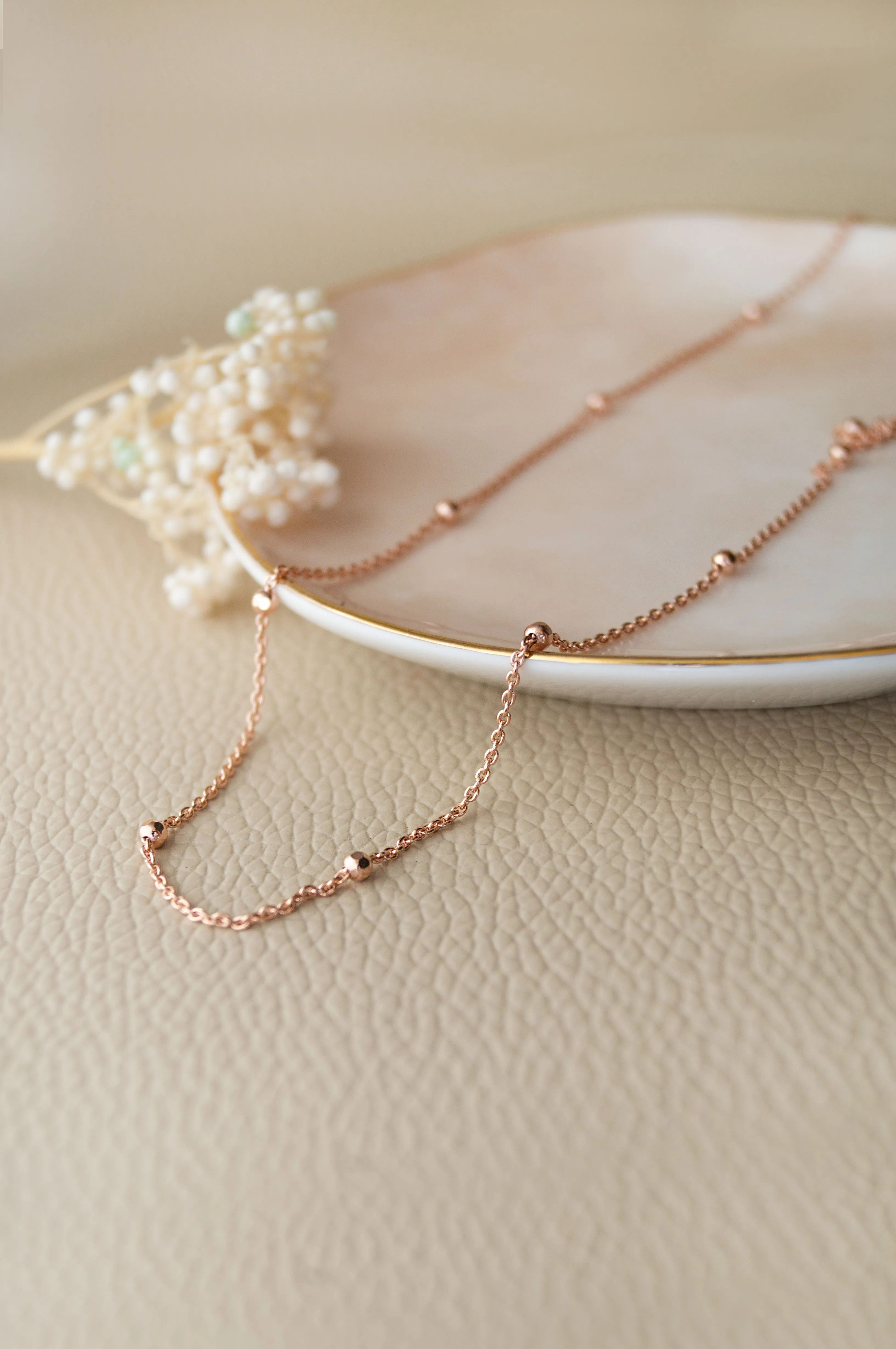 Granulated Station Rose Gold Plated Sterling Silver Chain