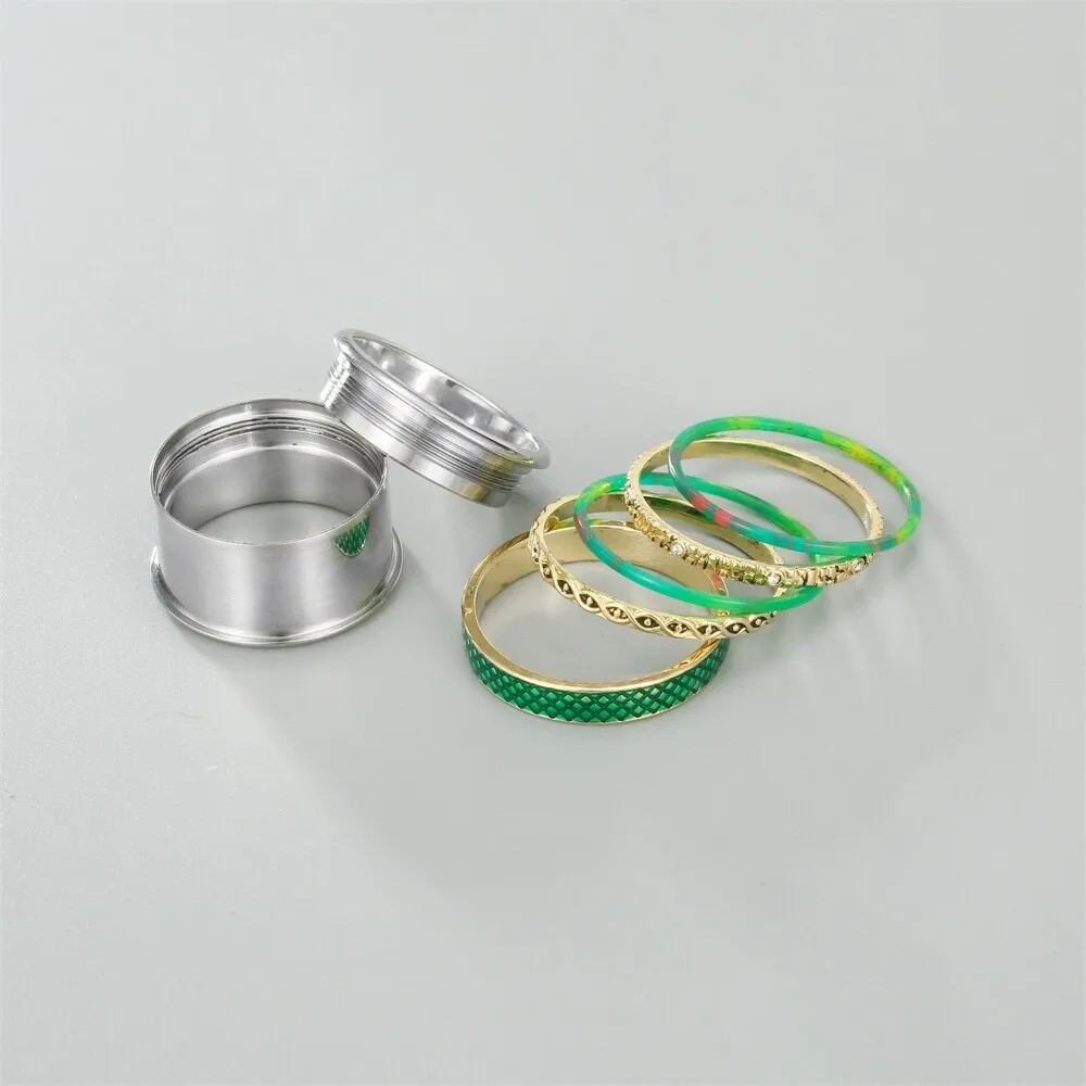 Green Stainless Steel, Stackable, Rotatable, and Interchangeable Vintage Ring