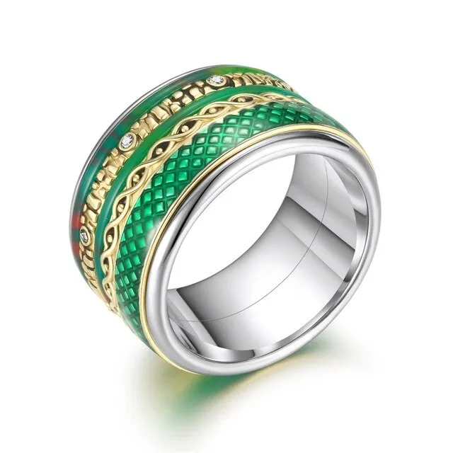 Green Stainless Steel, Stackable, Rotatable, and Interchangeable Vintage Ring