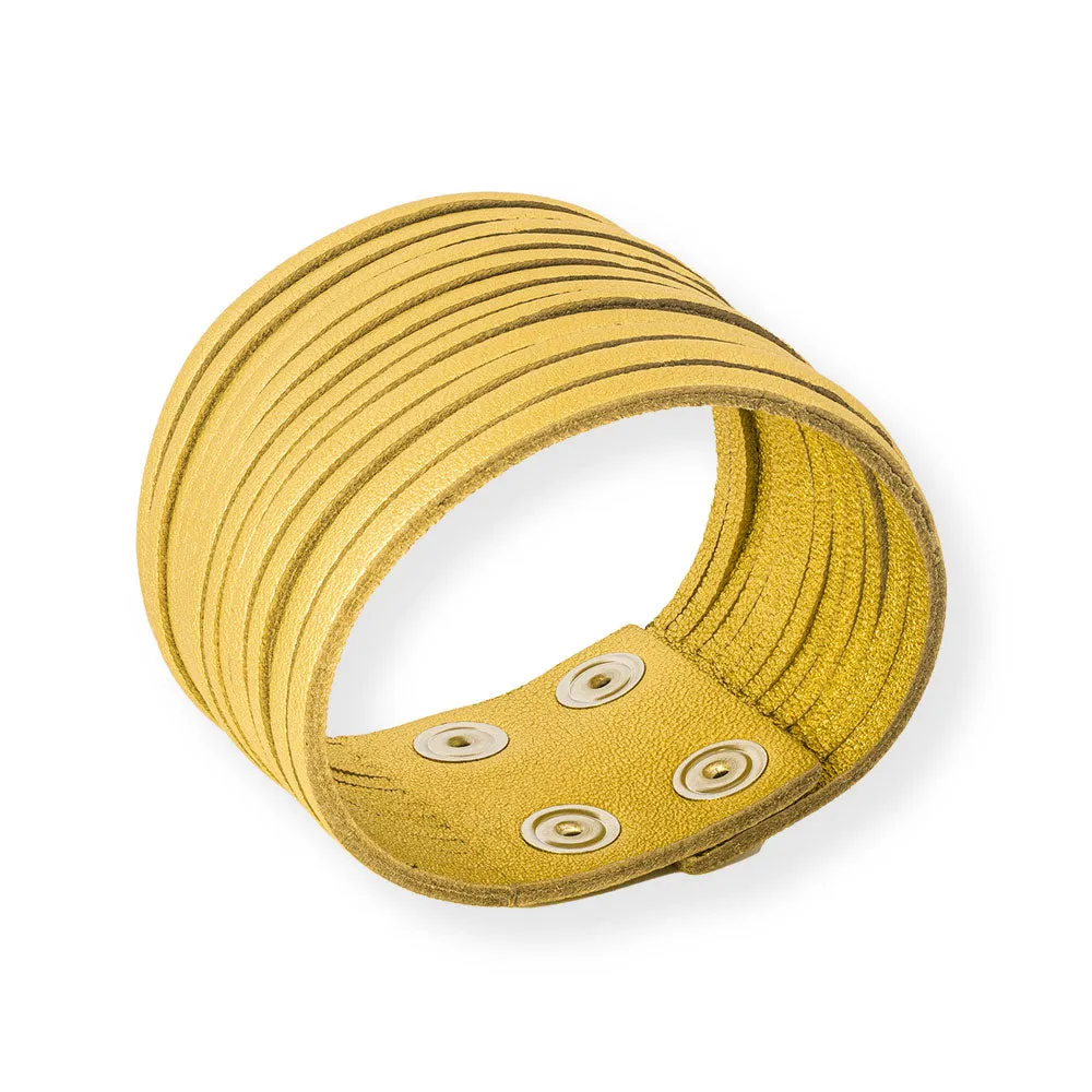 Handmade Leather Bracelet Sparkling Gold Fringes