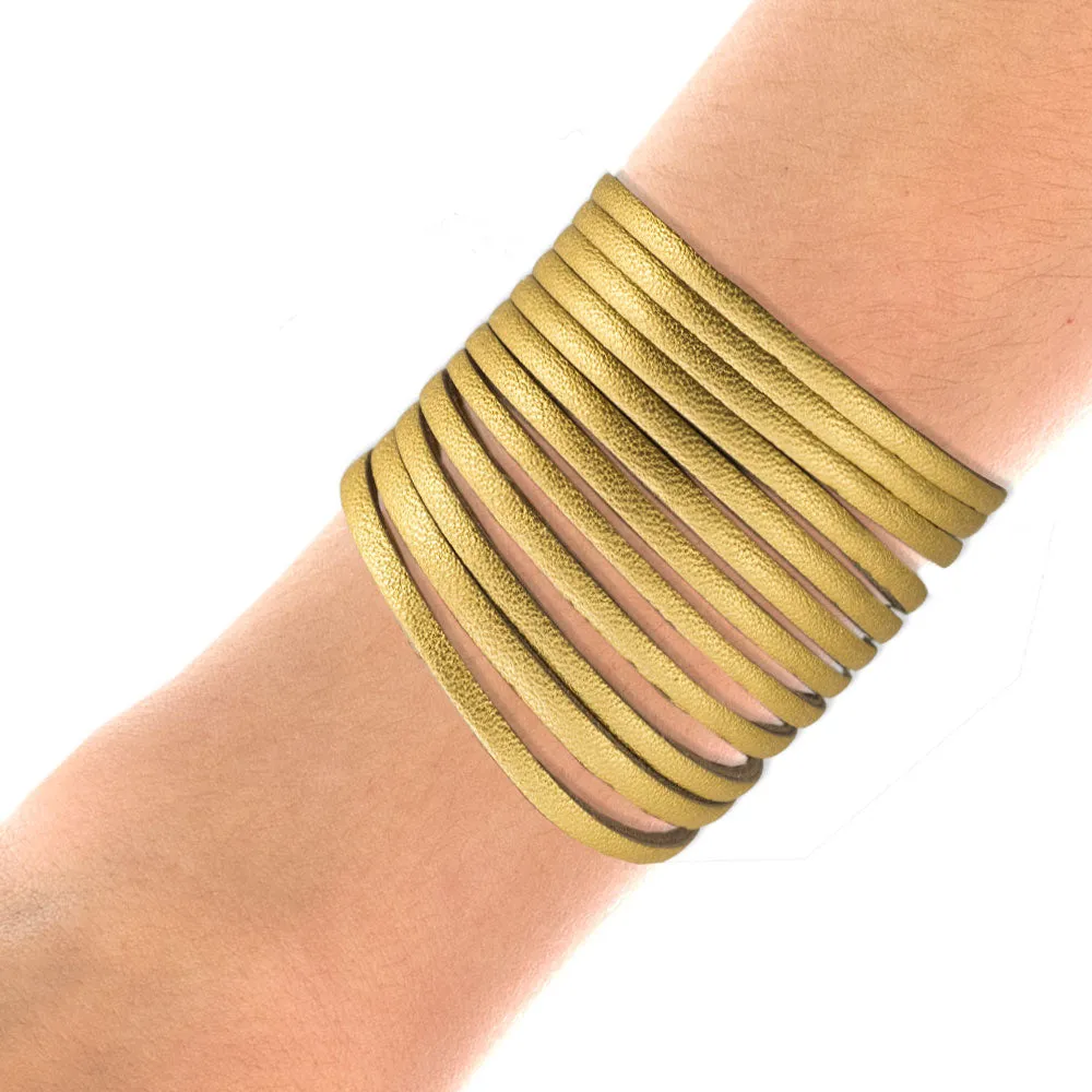 Handmade Leather Bracelet Sparkling Gold Fringes