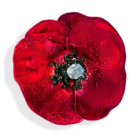 Handmade Silver Red Poppy Flower Brooch