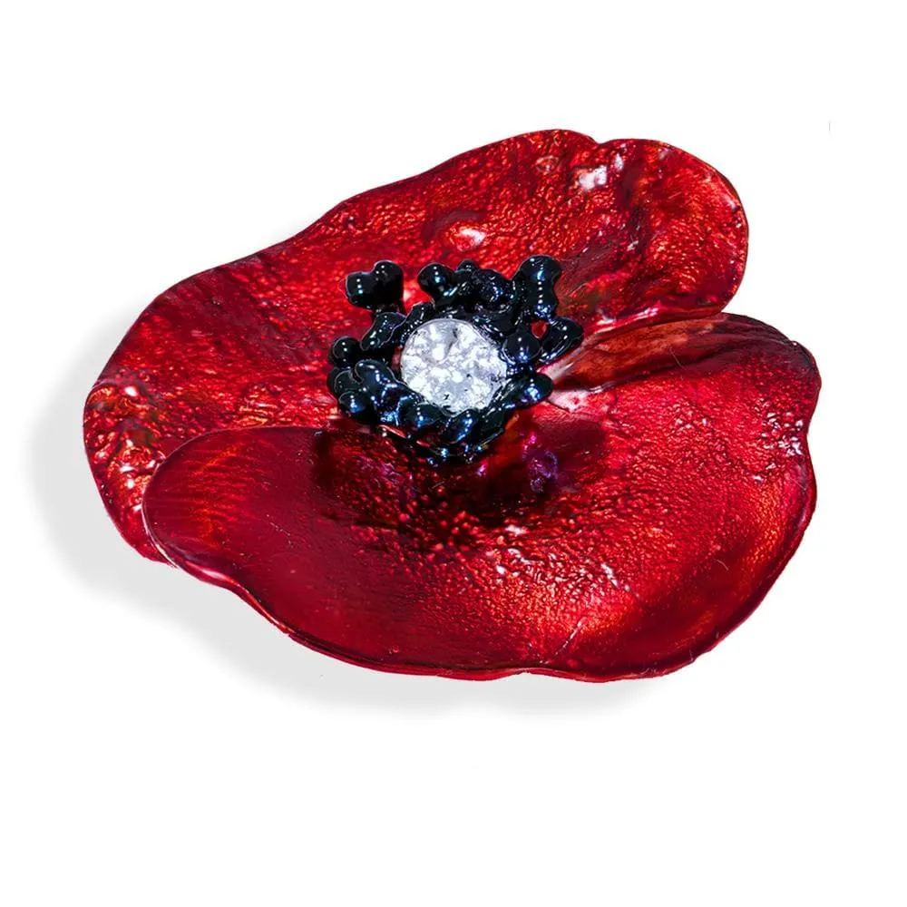 Handmade Silver Red Poppy Flower Brooch