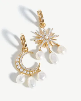 Harris Reed Fine Moon Starlight Earrings | 14ct Solid Gold/Pearl & Diamond