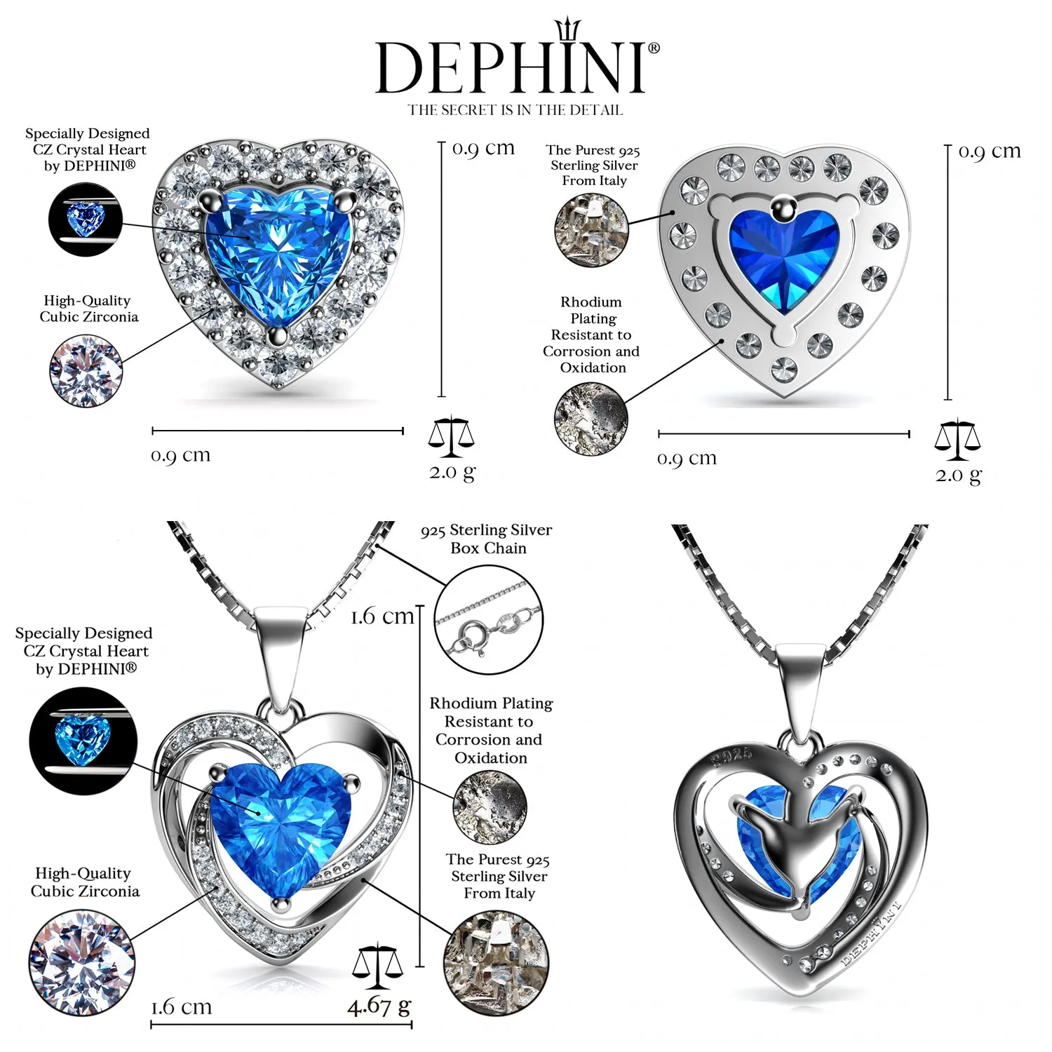 Heart Jewellery Set Aqua Heart Necklace & Heart Earrings Dephini