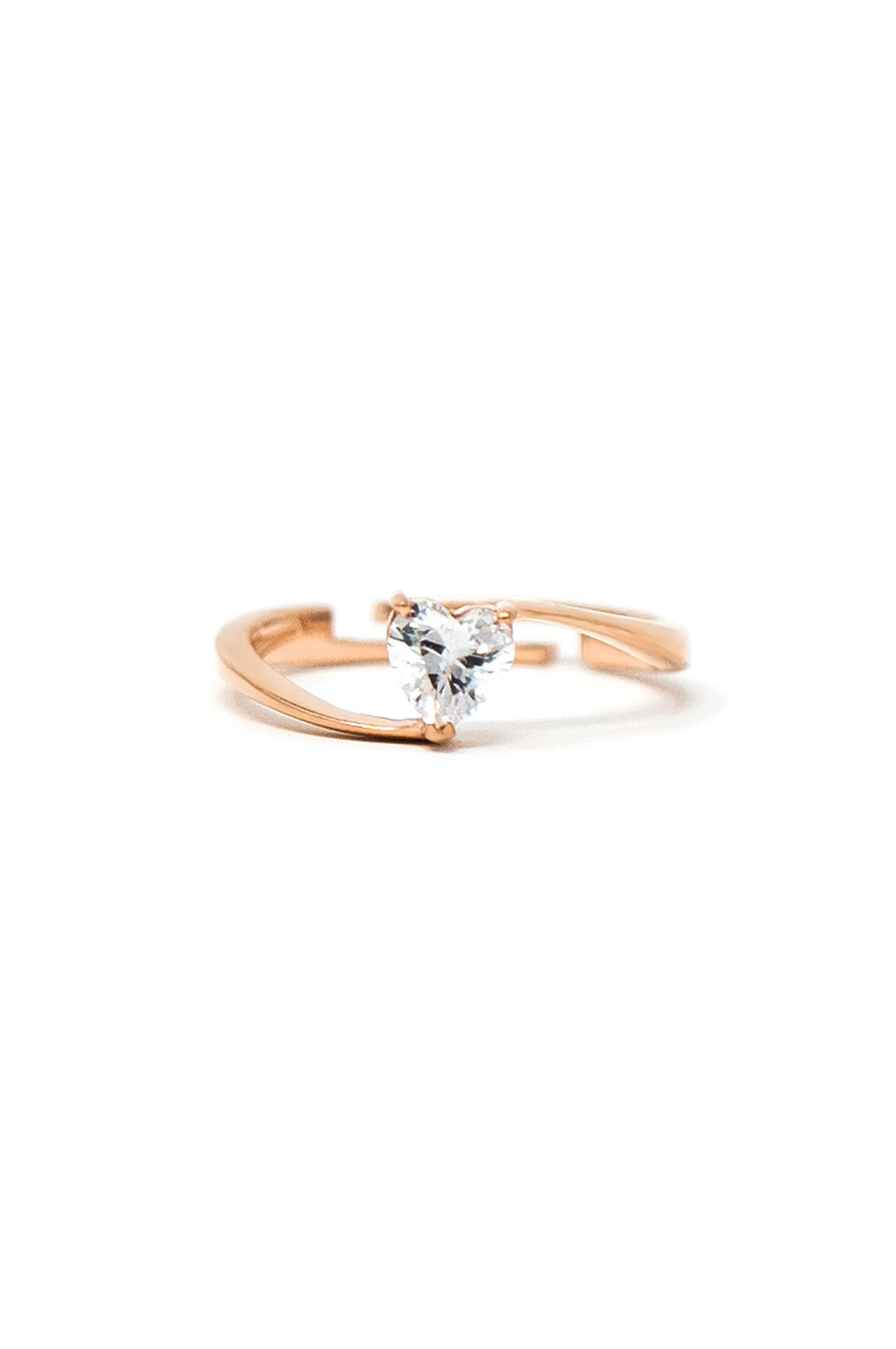 Heart Solitaire Rose Gold Plated Sterling Silver Adjustable Ring